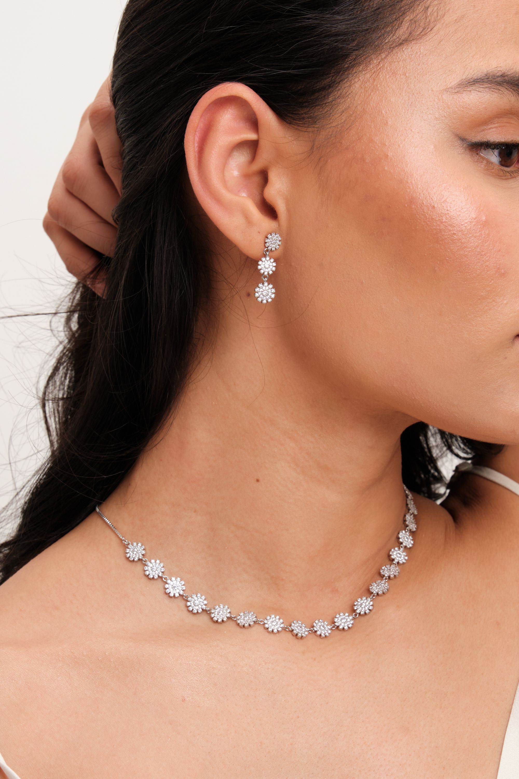 Jon Richard Rhodium Plated Cubic Mini Flower Adjustable Necklace image 3