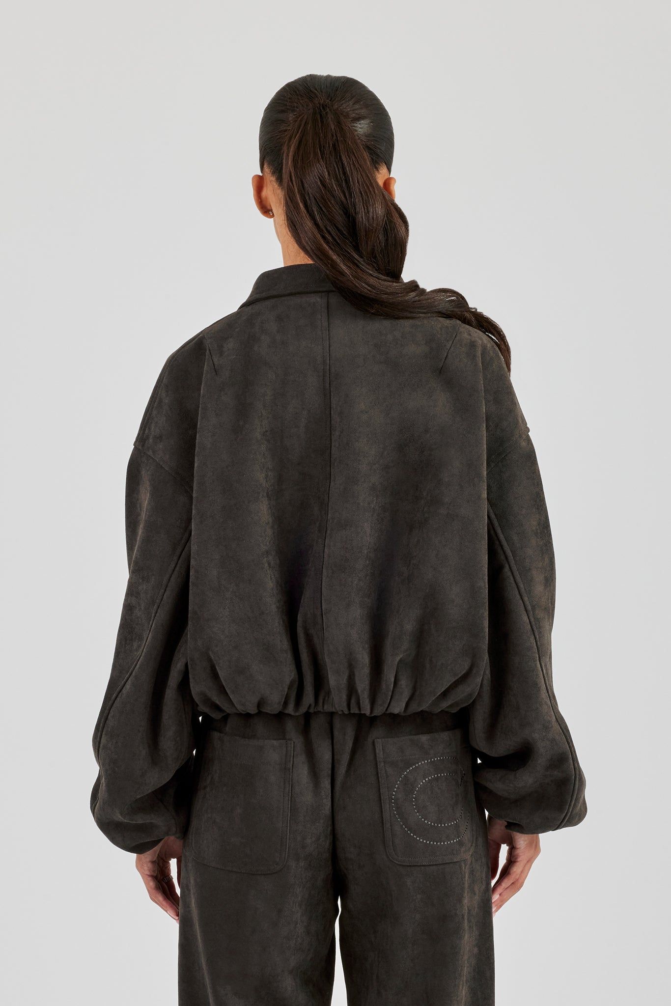 Cernucci Suede Collared Bomber Jacket - Charcoal image 4