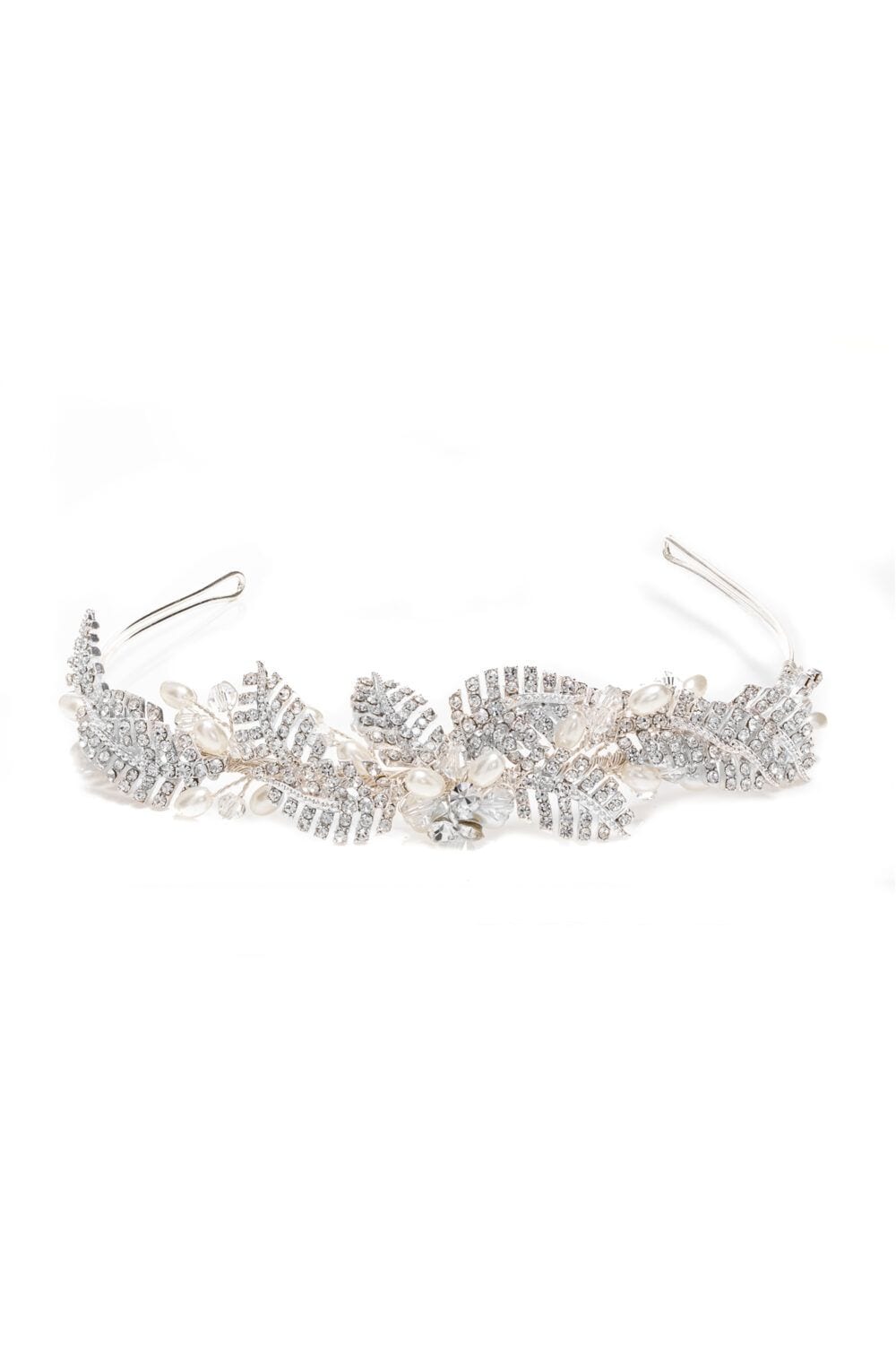 Jon Richard Leah Crystal Pave Leaf And Pearl Tiara - Gift Pouch