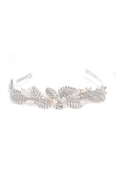 Jon Richard Leah Crystal Pave Leaf And Pearl Tiara - Gift Pouch