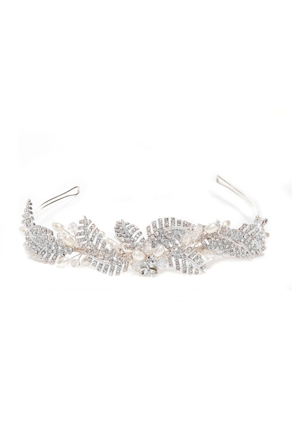 Jon Richard Leah Crystal Pave Leaf And Pearl Tiara - Gift Pouch