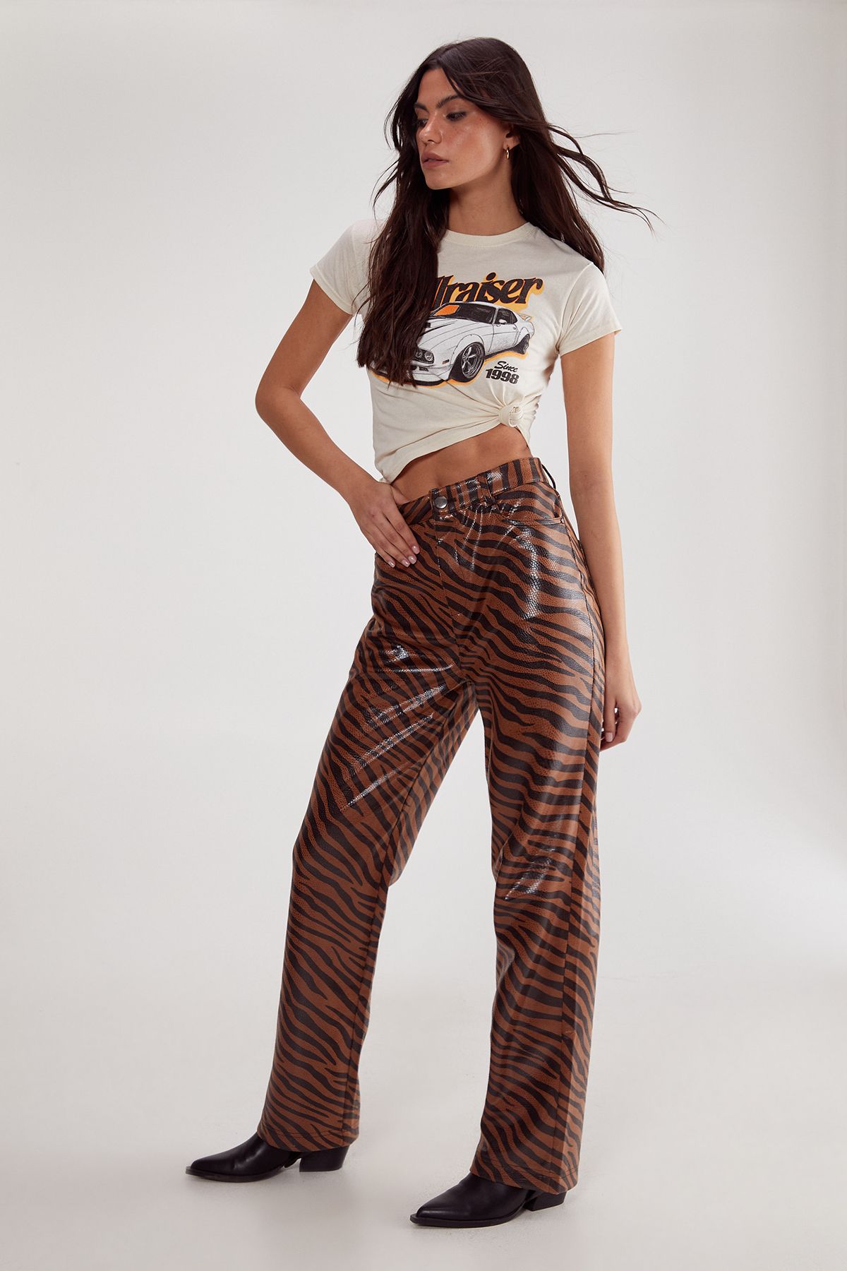 NastyGal Neutral Zebra Straight Leg Pant Neutral image 1