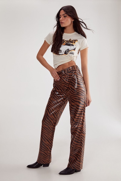 NastyGal Neutral Zebra Straight Leg Pant Neutral
