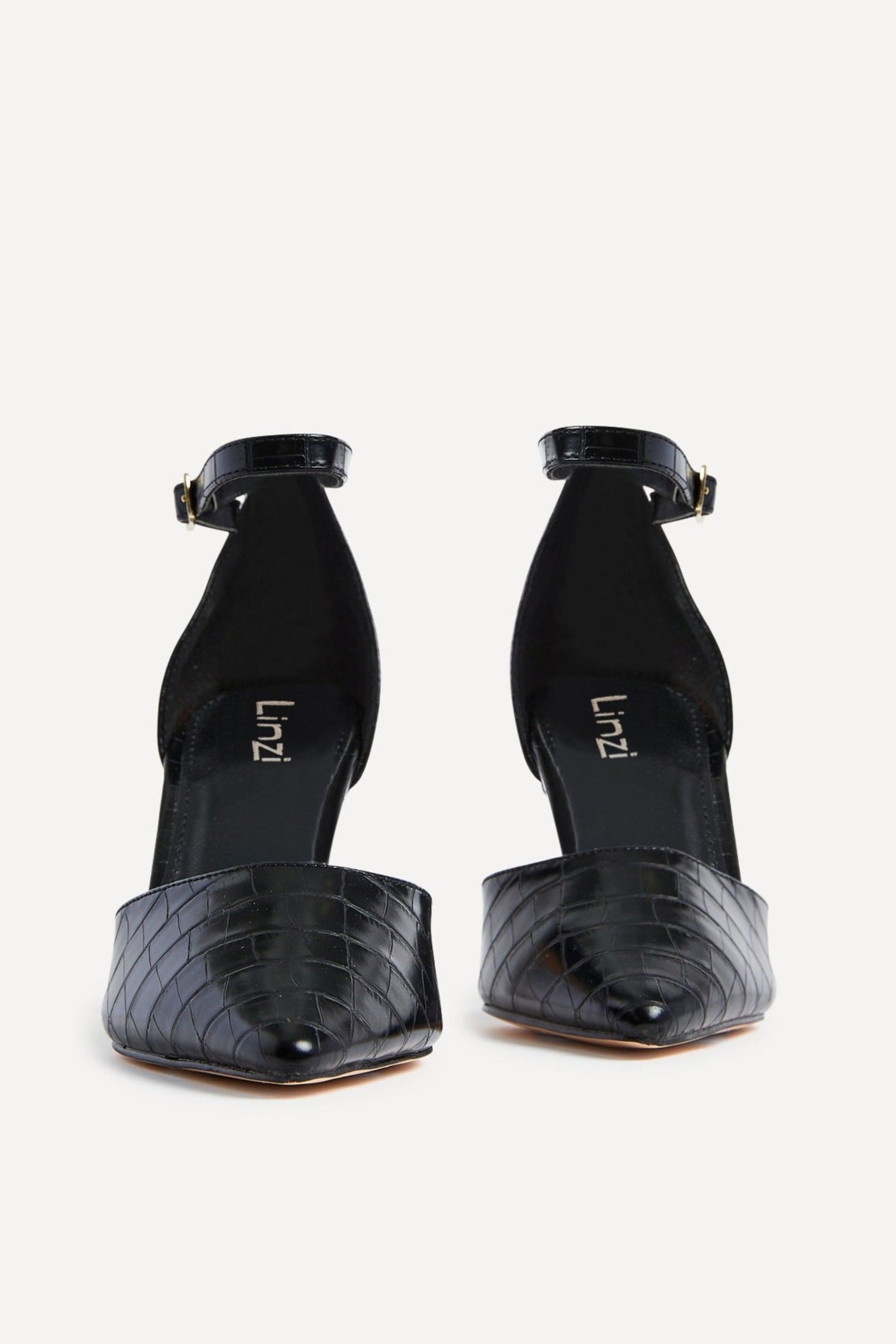 Linzi Maci Black Croc Faux Leather Stiletto Court Heel image 4