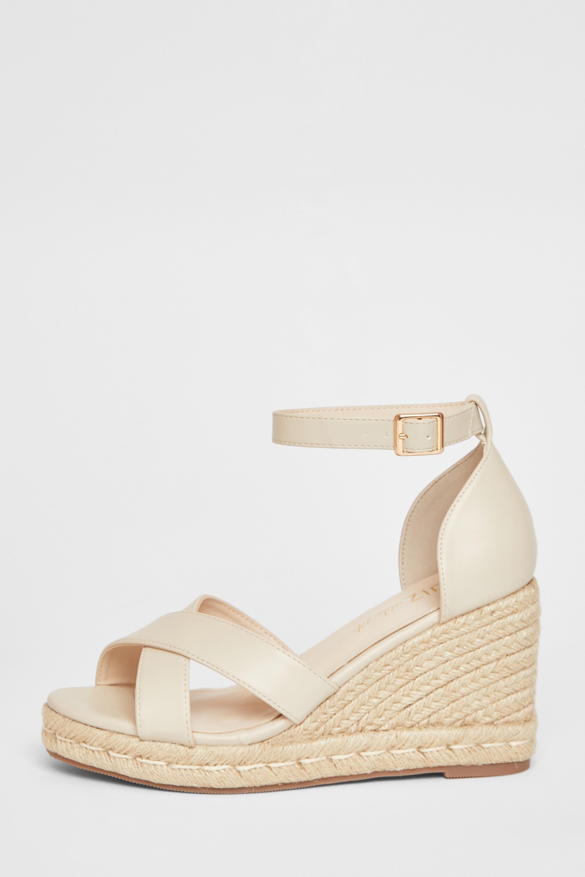 Quiz Nude Wide Fit Faux Leather Wedges image 3