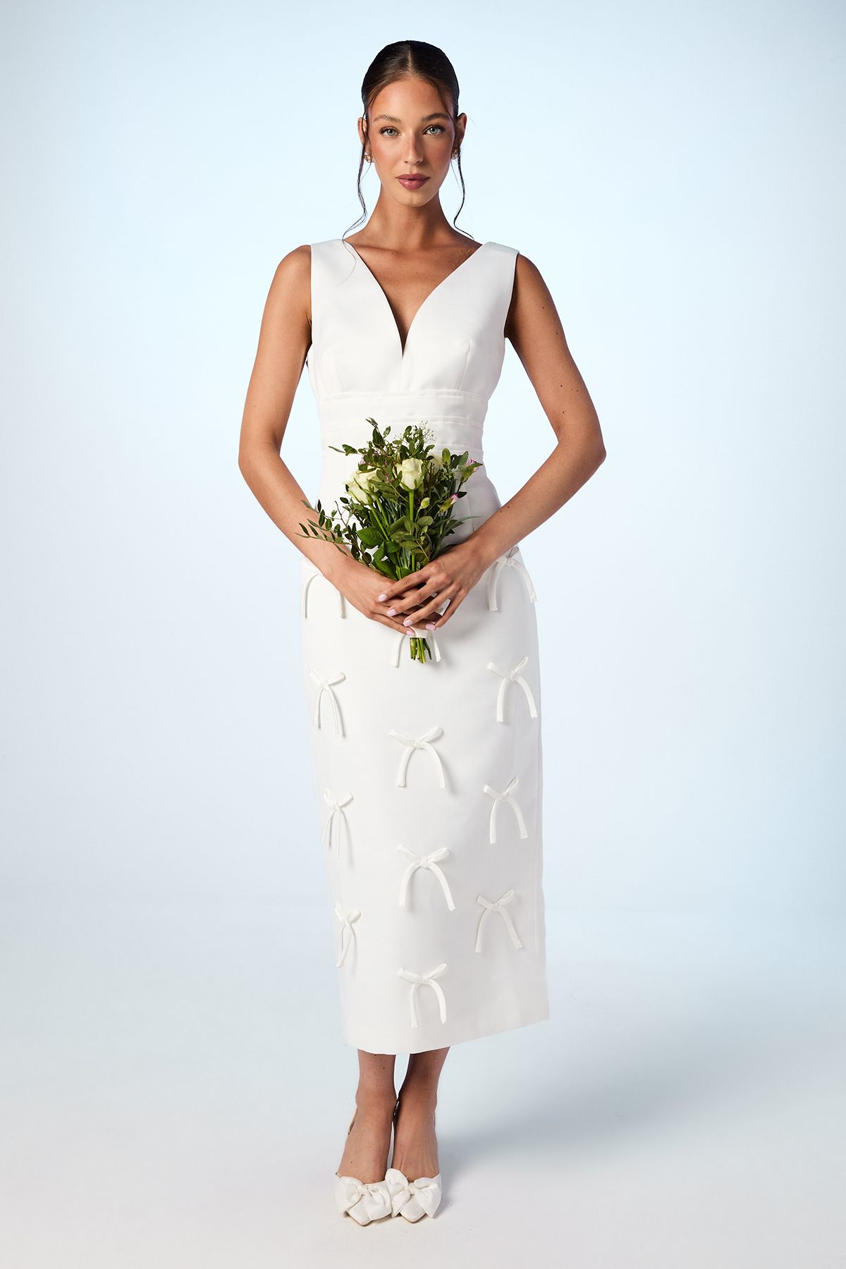 Coast Bow Detail Satin Midi Wedding Dress Ivory image 1