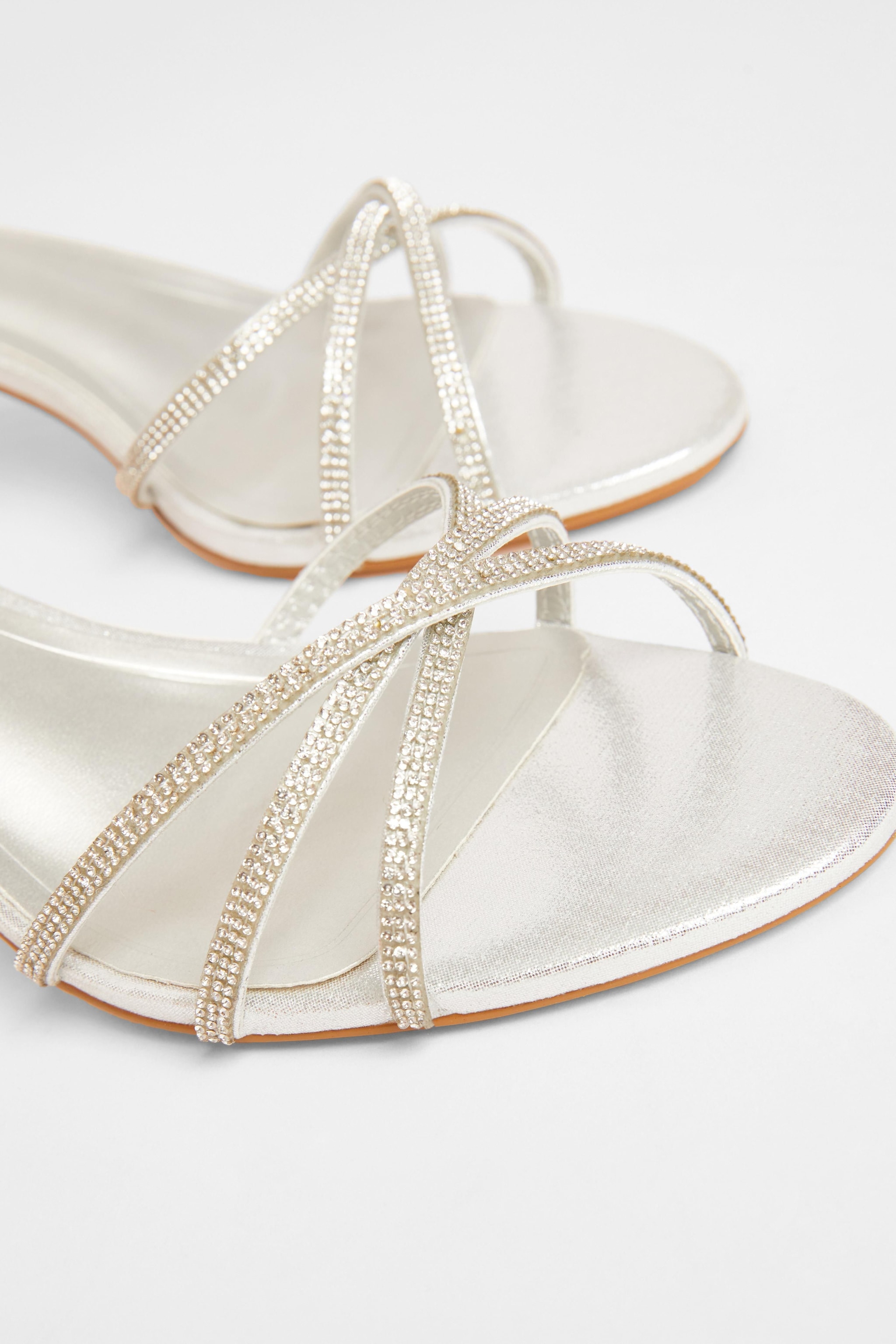 Quiz Silver Diamante Cross Strap Heels image 4