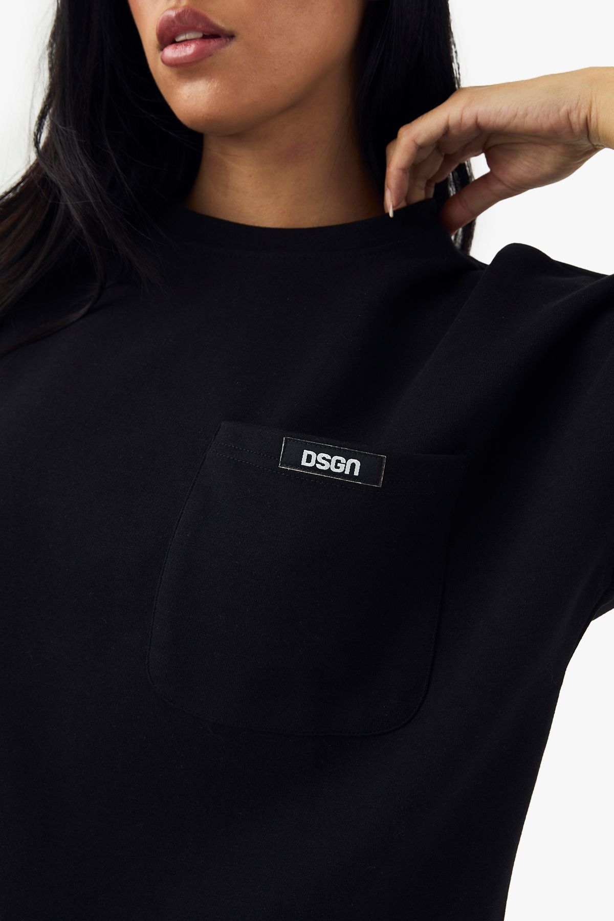 DSGN Studio DSGN Studio Pocket Detail Short Sleeve Interlock Oversized T-Shirt Black image 4
