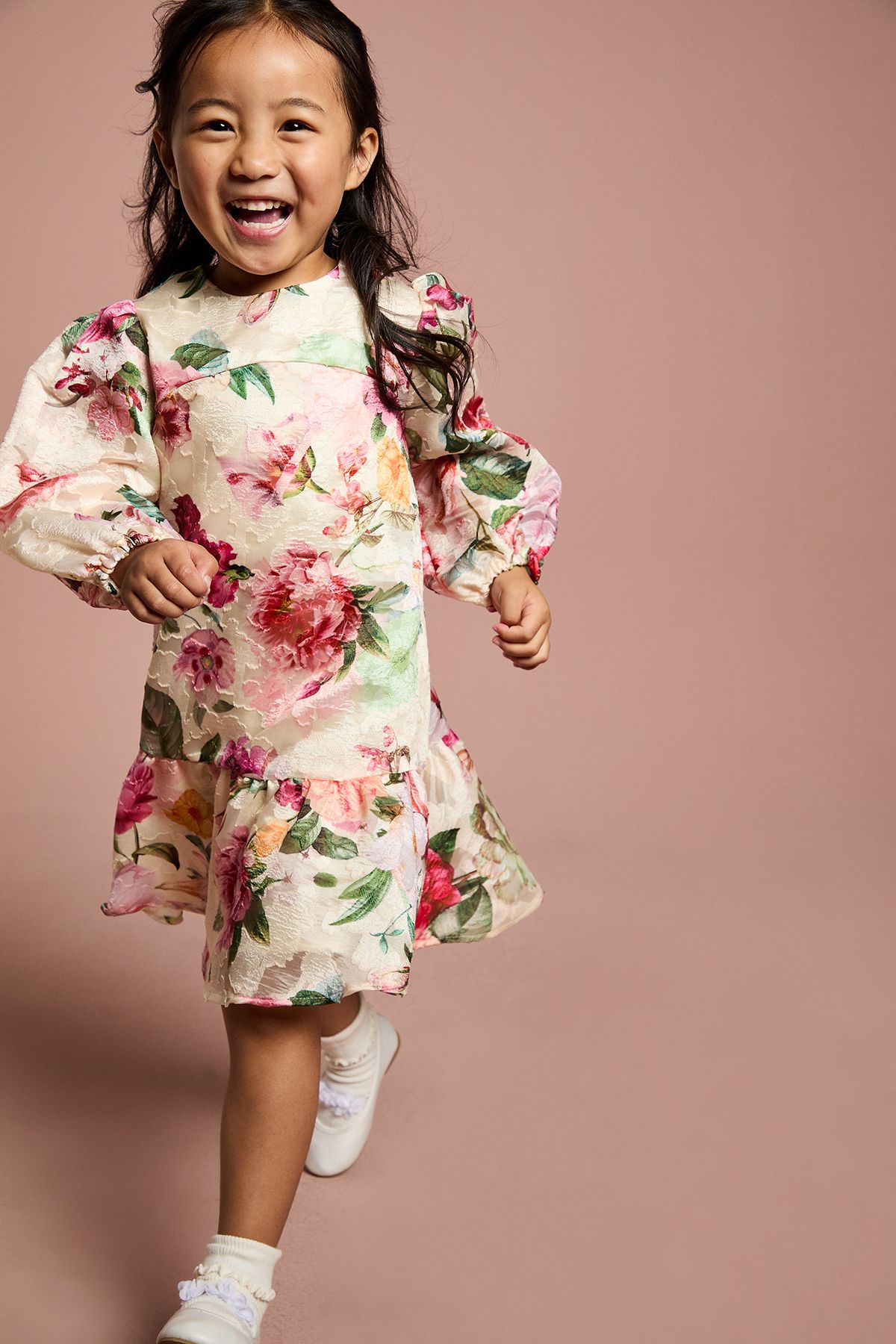 Coast Children's Floral Jacquard Puff Sleeve Dress Cream image 1