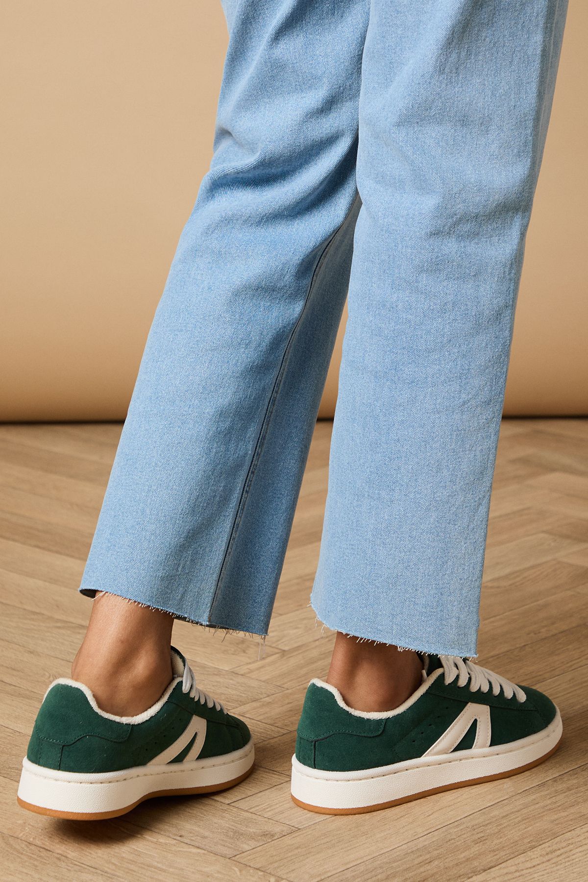 Oasis Dorianna Faux Suede Lace Up Trainers Green image 3