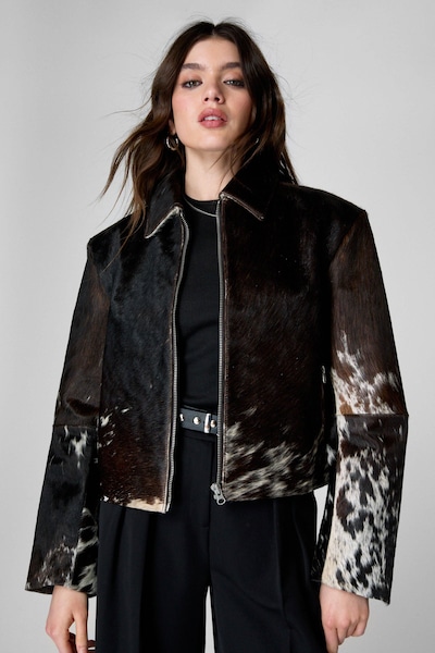 NastyGal Limited Cow Hide Leather Jacket Animal