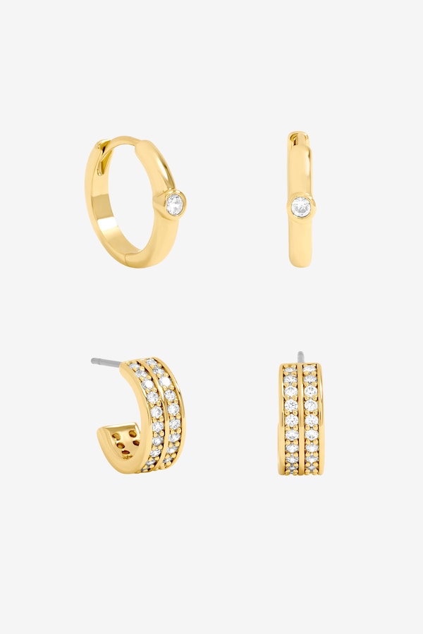 Jon Richard 14K Gold Plated Polished and Pave Hoops - Pack of 2