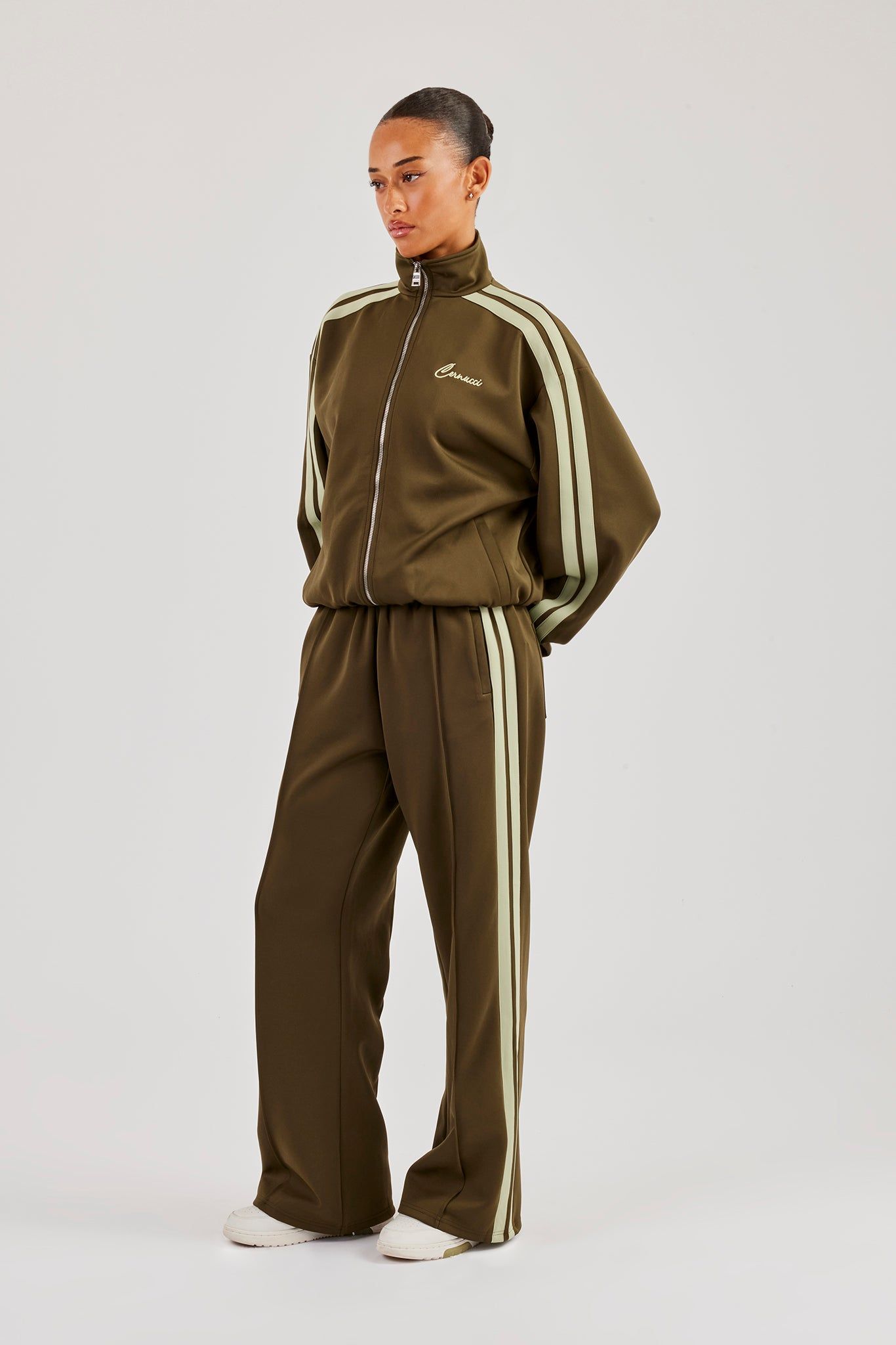 Cernucci Taping Wide Leg Track Pant - Khaki image 2