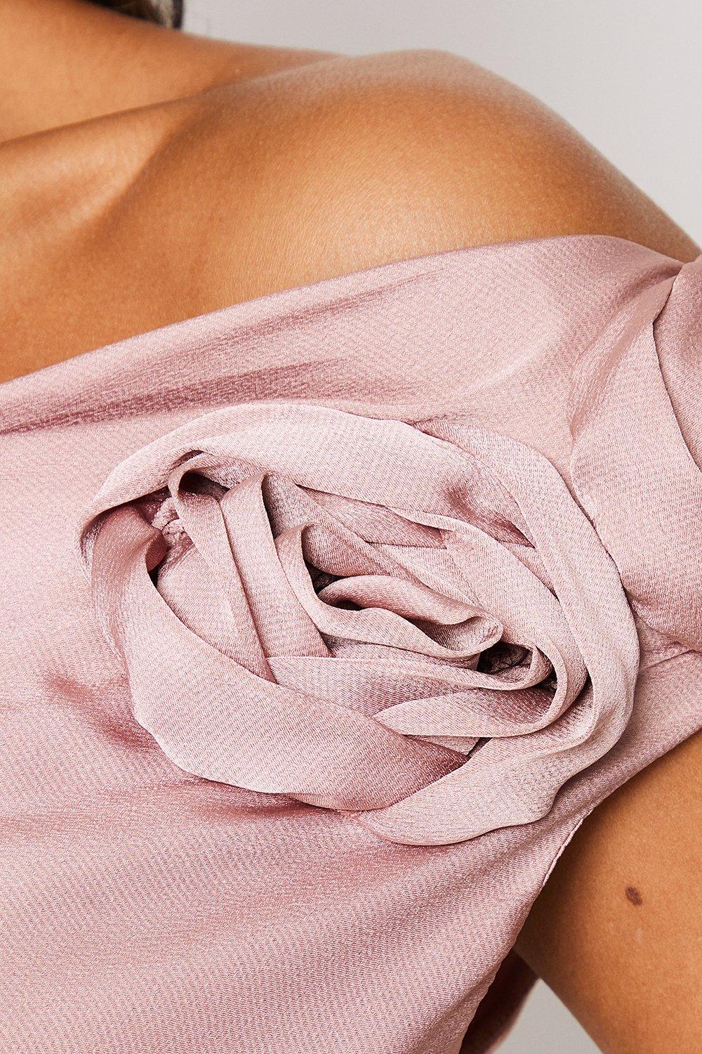 Coast Rose Shoulder Bias Cut Midi Wedding Guest Dress Mink image 5