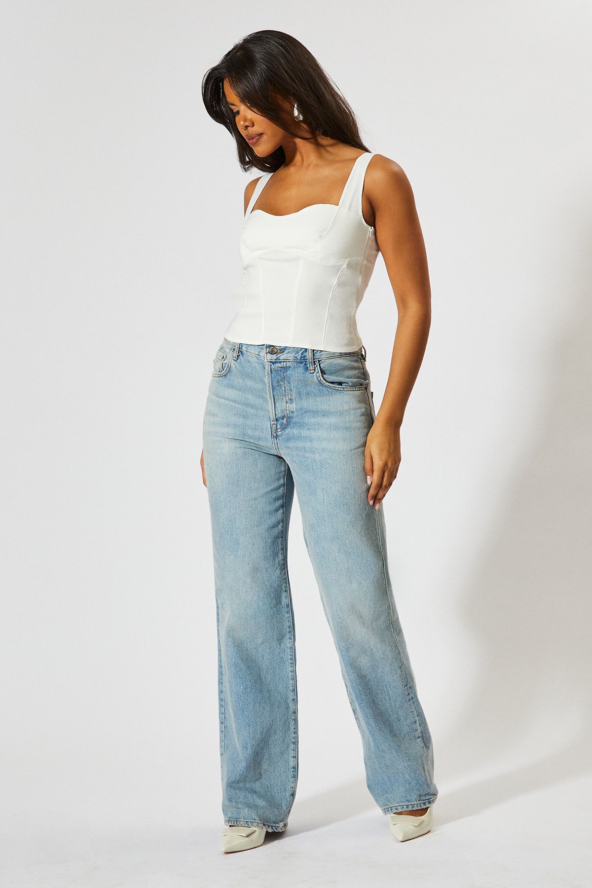 MissPap Corset Detail Bodycon Top White image 3