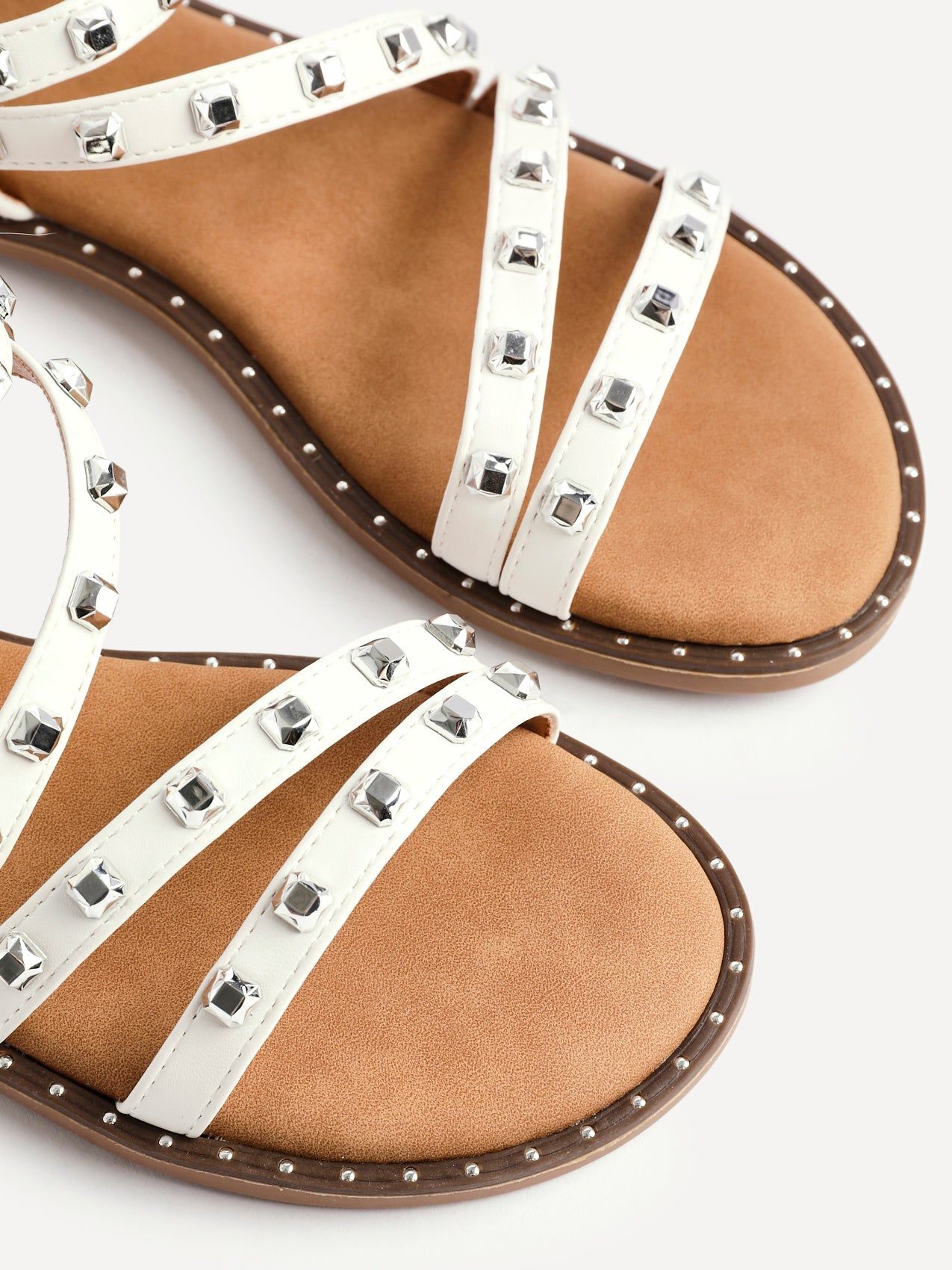 Linzi Destino White Faux Leather Studded Gladiator Style Flat Sandal image 5