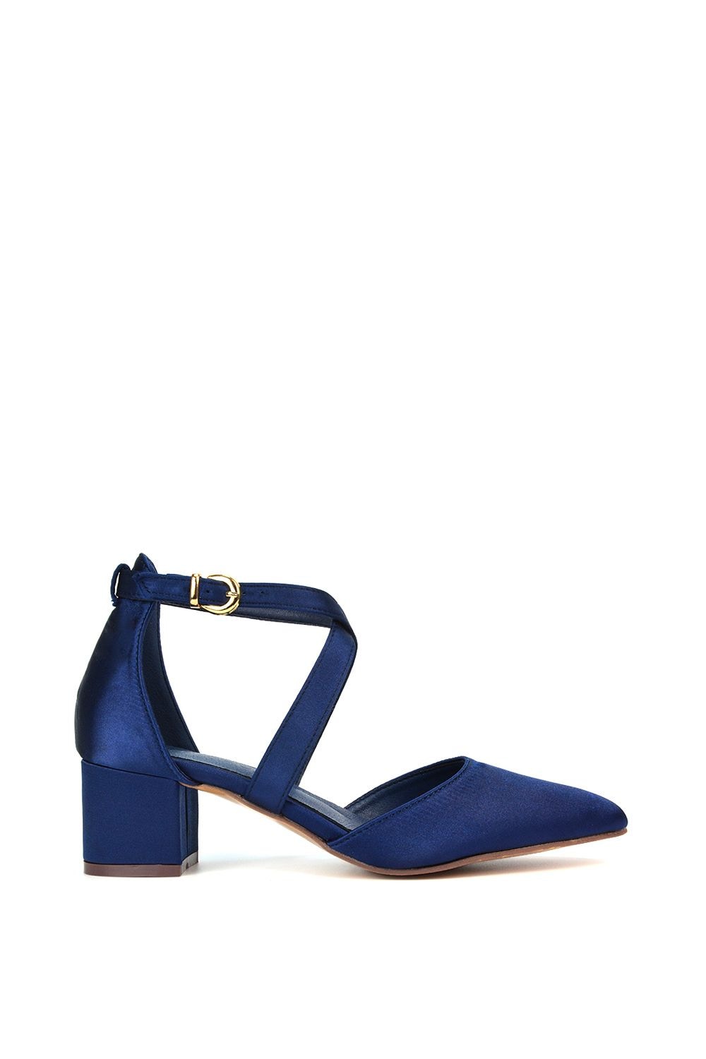 XY London 'Cynthia' Pointed Toe Ankle Strap Mid Block Heel Court Shoes image 1