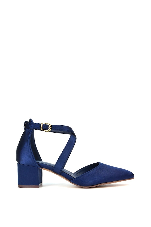 XY London 'Cynthia' Pointed Toe Ankle Strap Mid Block Heel Court Shoes