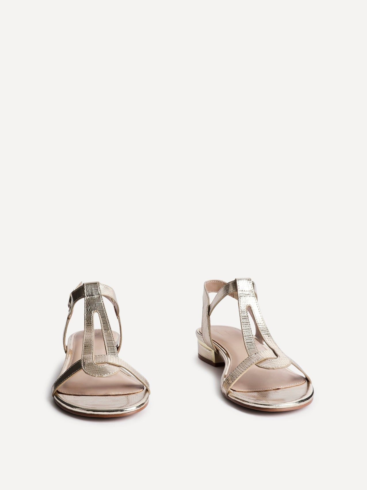 Linzi Deluxe Wide Fit Gold Faux Leather T-Bar Looped Low Heeled Sandal image 3