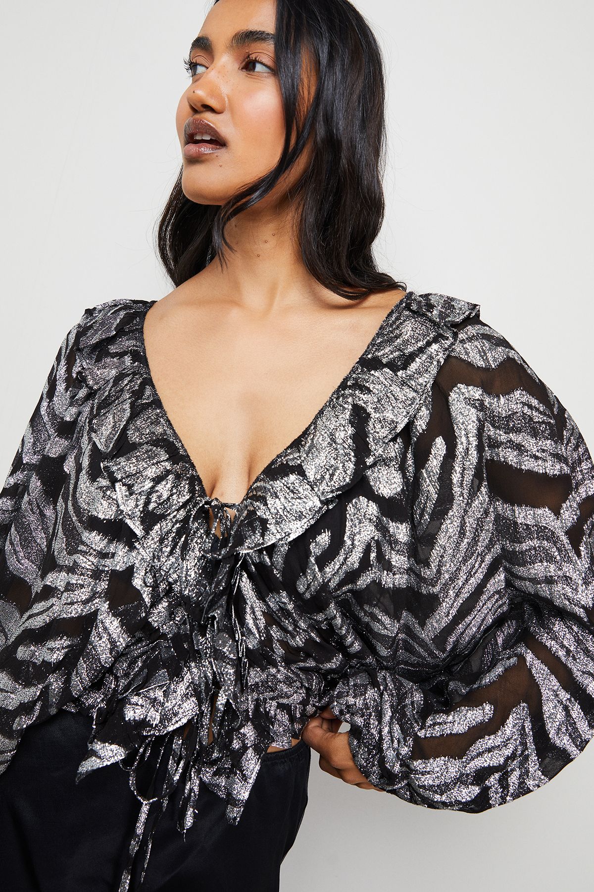 Warehouse Viscose Metallic Zebra Jacquard Blouse Zebra image 2