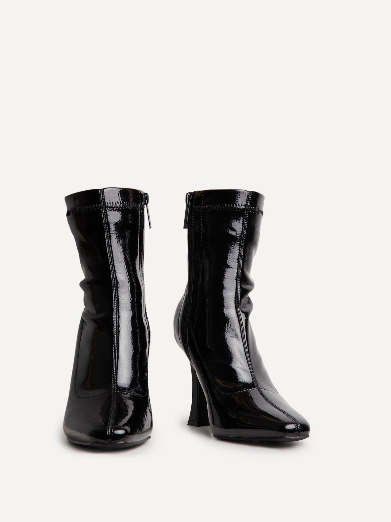 Linzi Lovato Black Faux Patent Leather Square Toe Heeled Sock Boot image 3