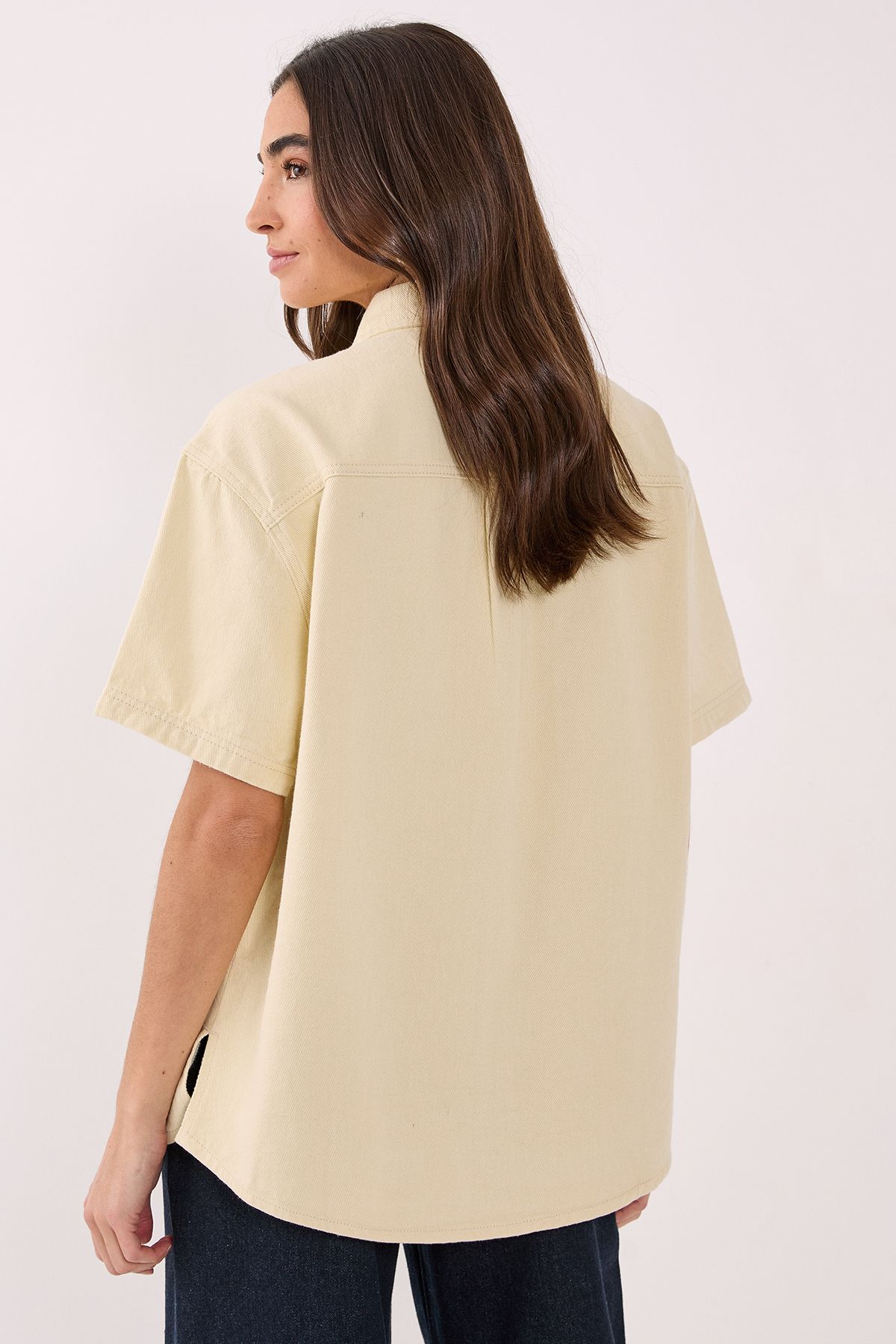 NastyGal Denim Short Sleeve Oversized Shirt Ecru image 4