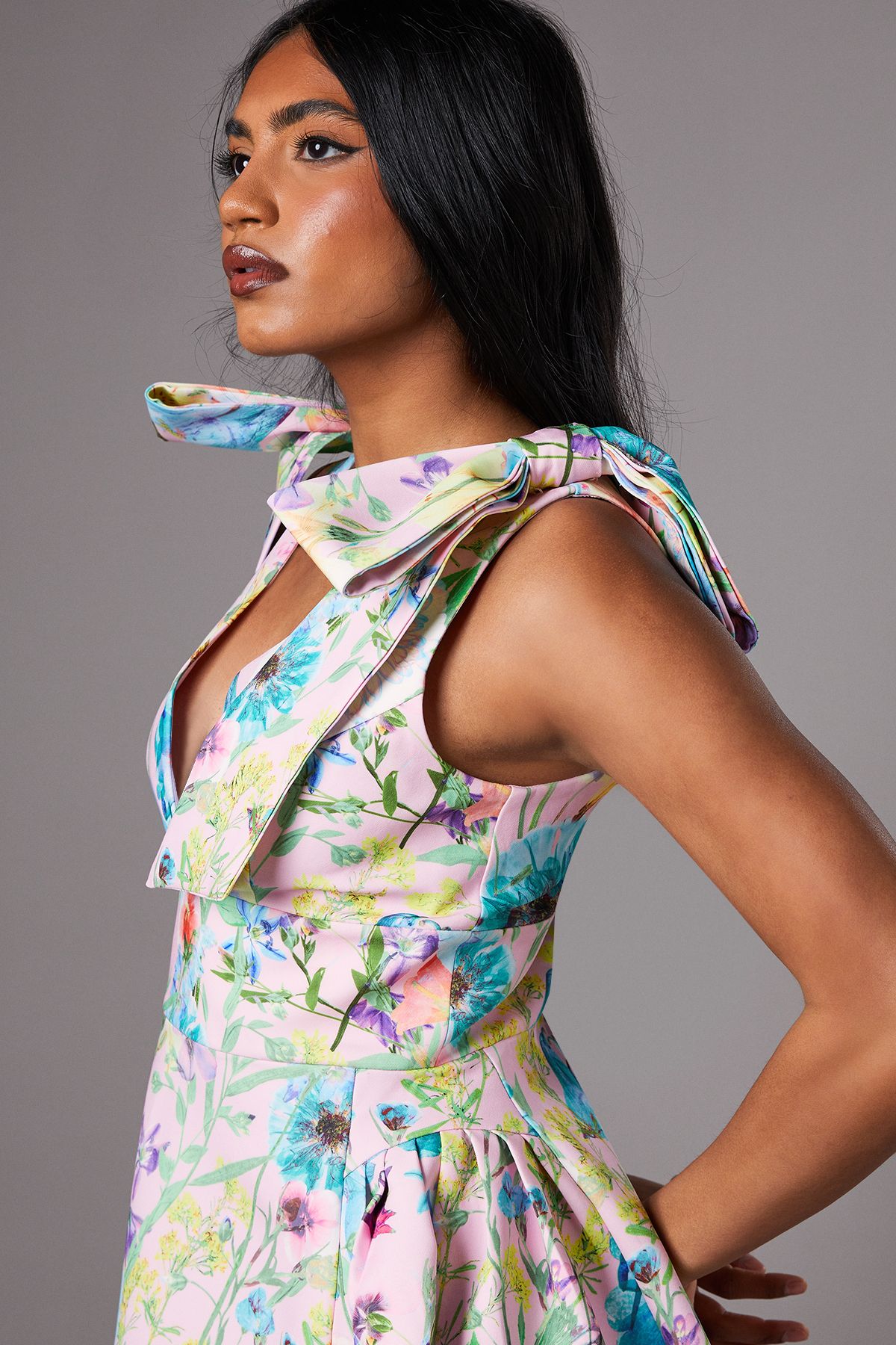 Coast Petite Skater Mini Dress With Bow Straps Blush image 3