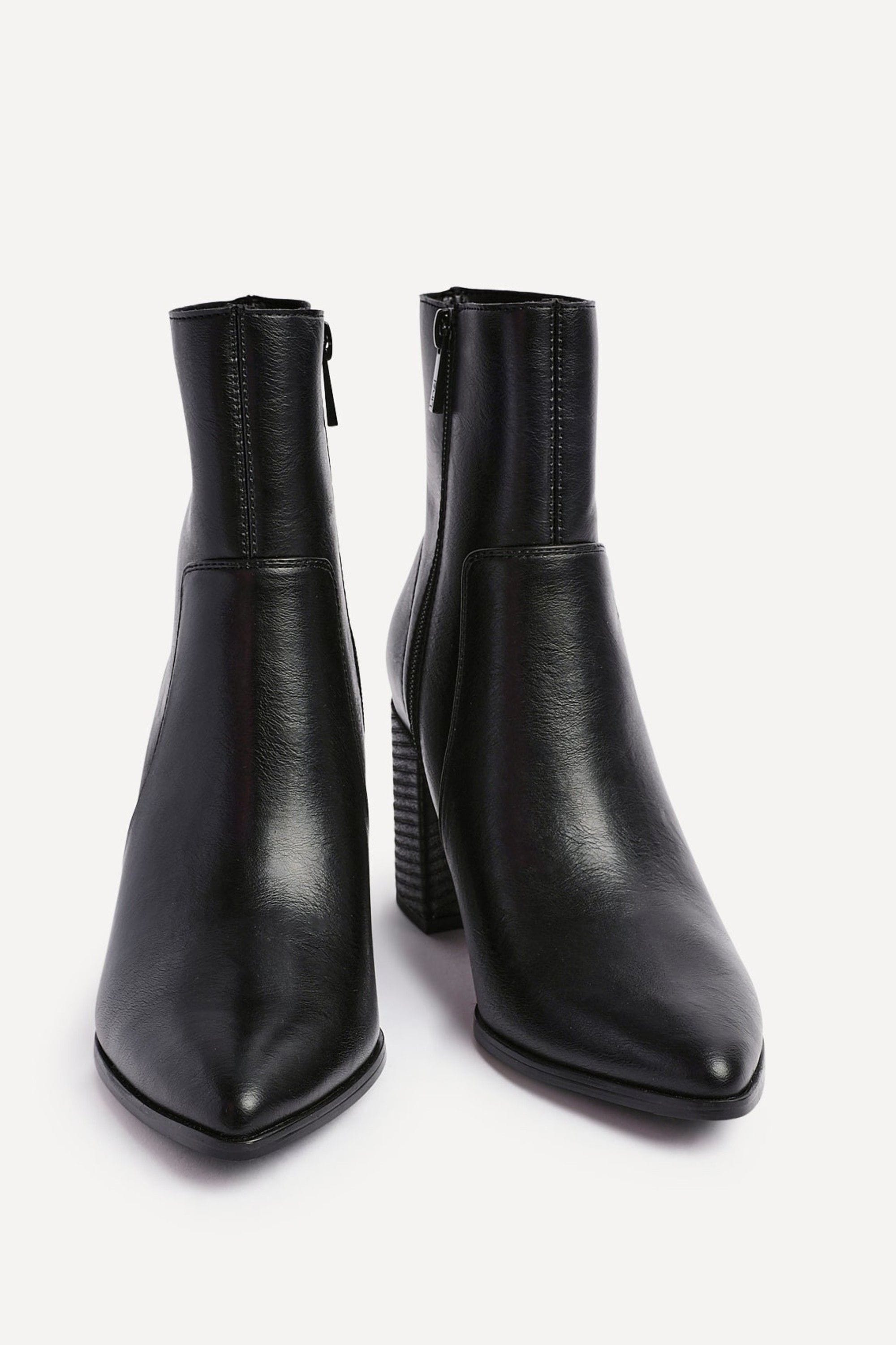 Linzi Advance Black Faux Stretch Leather Heeled Ankle Boot image 3