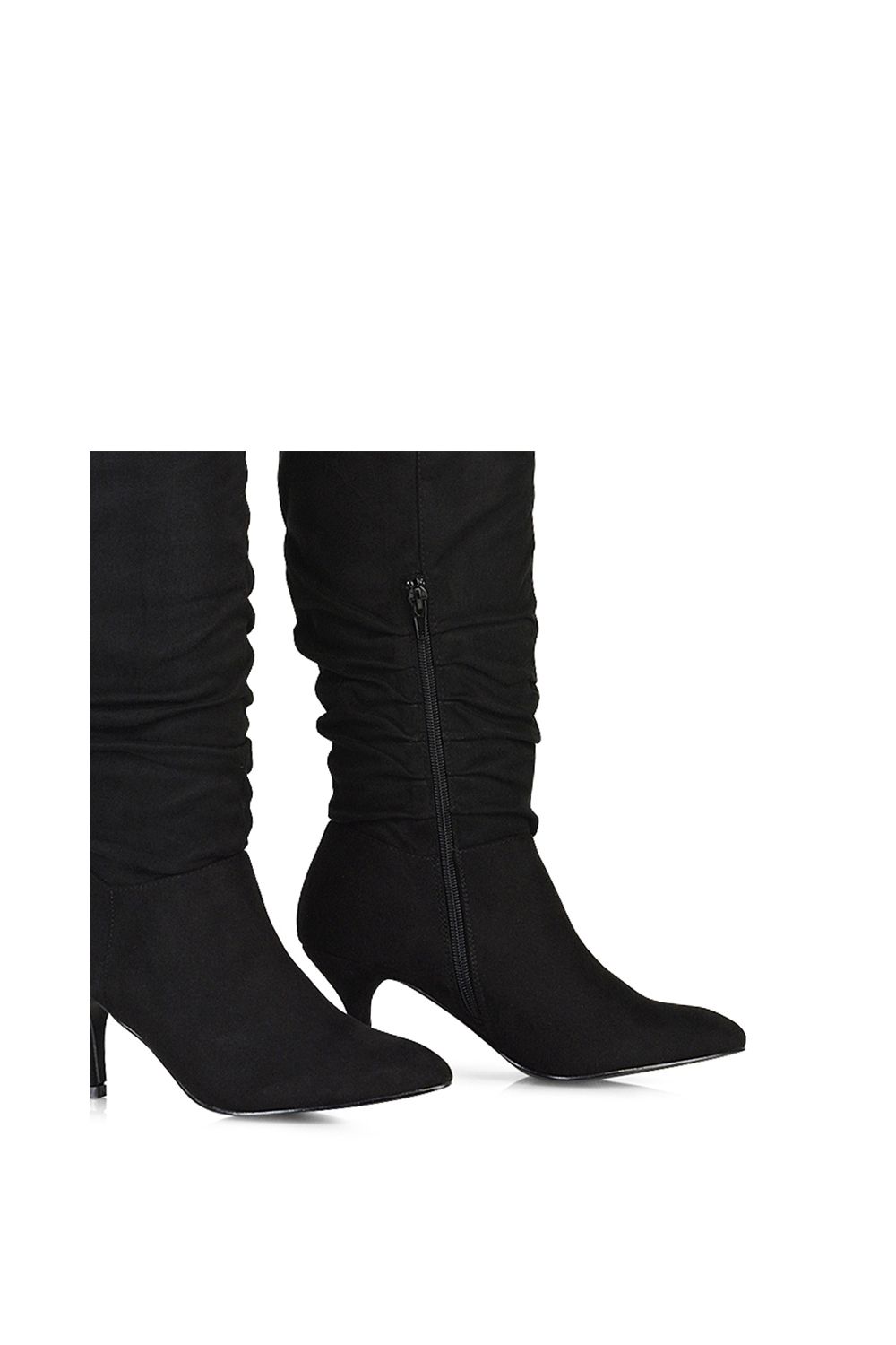 XY London 'Sian' Ruched Knee High Pointed Mid Stiletto Heel Boots image 4