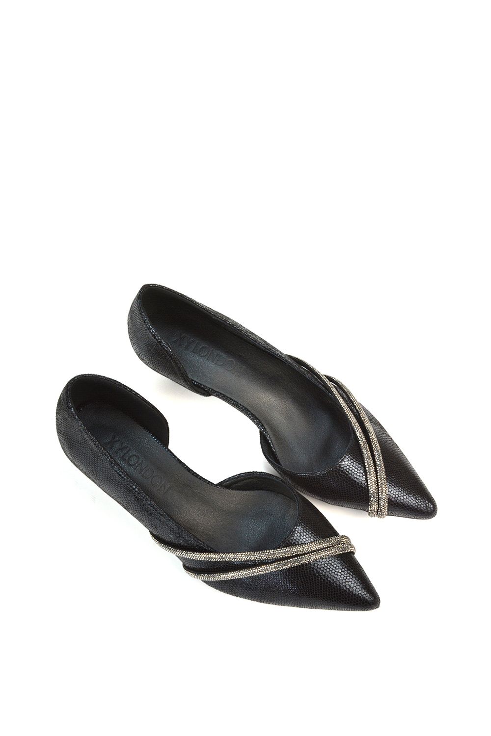 XY London 'Kirsty' Pointed Rhinestone Low Kitten Heel Court Shoes image 6