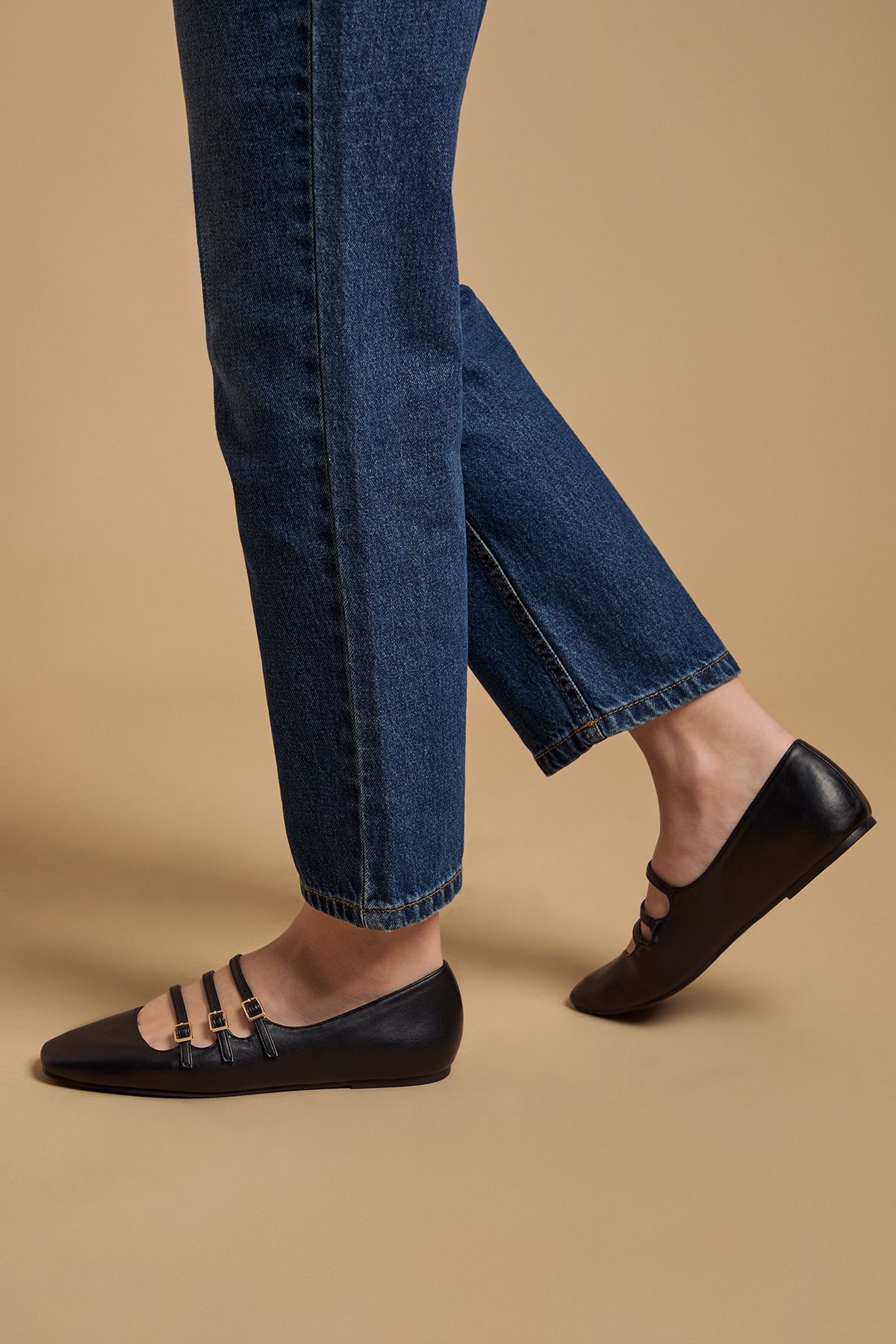 Oasis Madalena Faux Leather Multi MaryJane Ballet Pumps Black