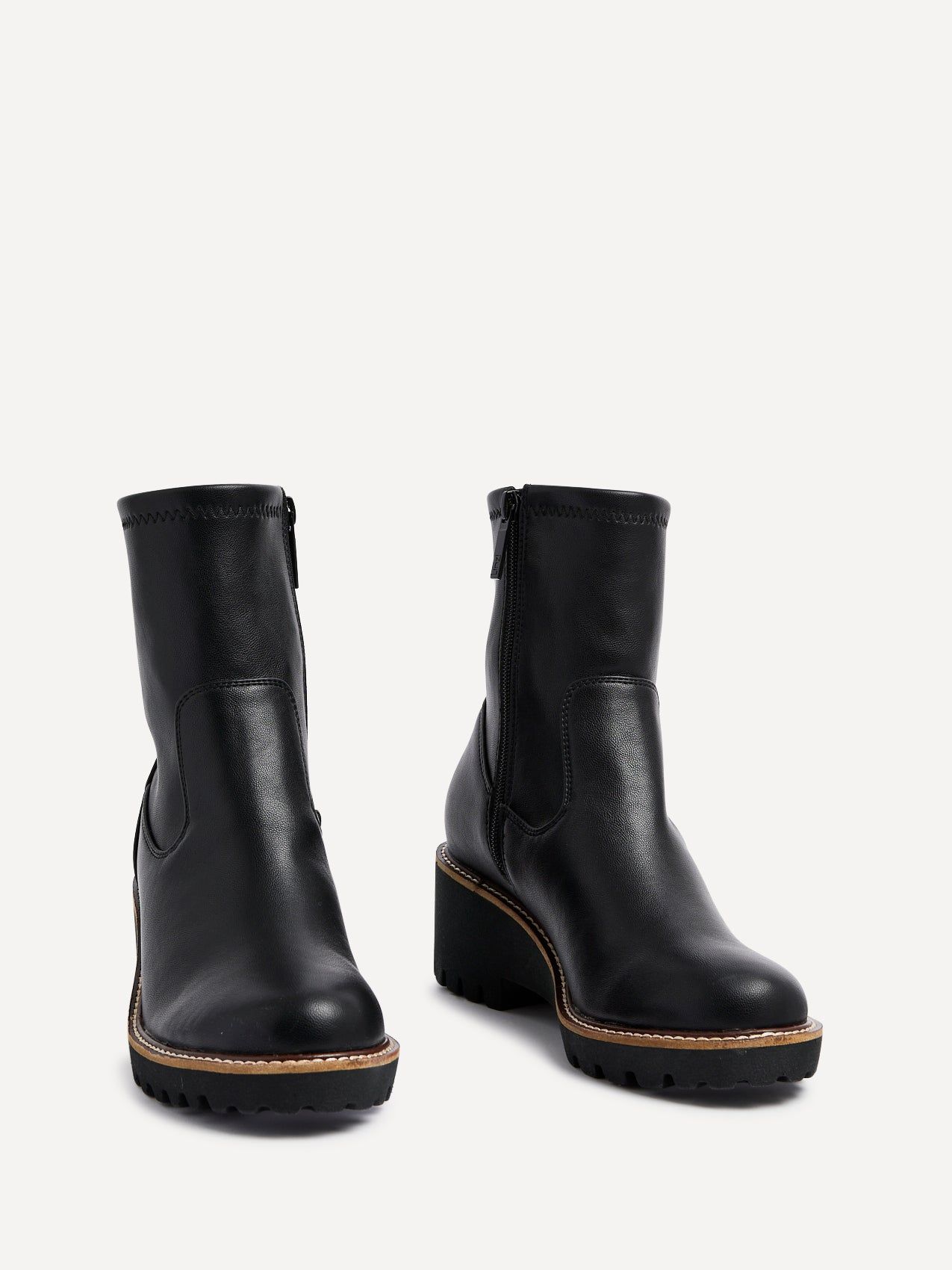 Linzi Trish Black Faux Leather Wedged Heel Ankle Boot image 3