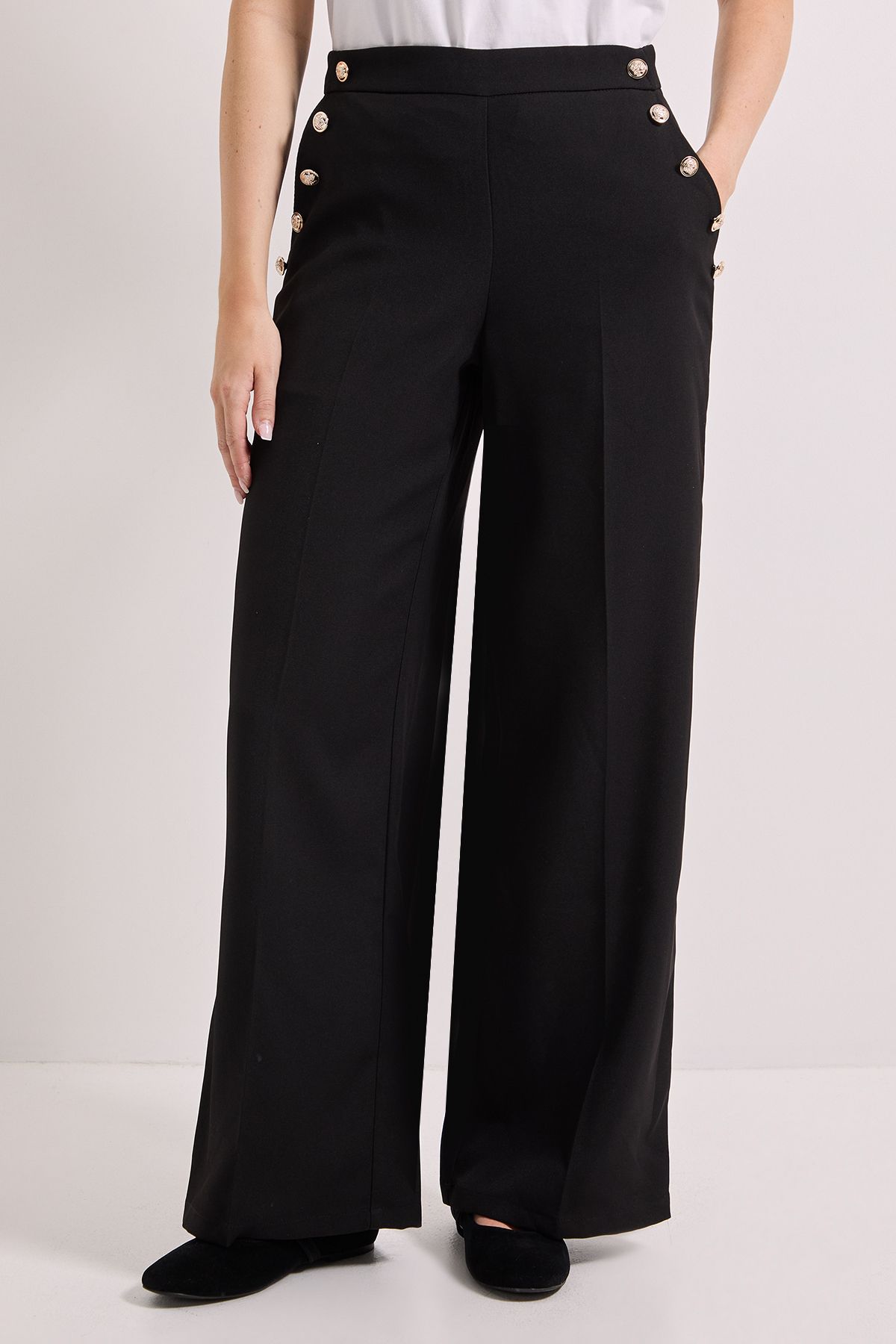 Dorothy Perkins Military Button Detail Wide Leg Trouser Black image 2
