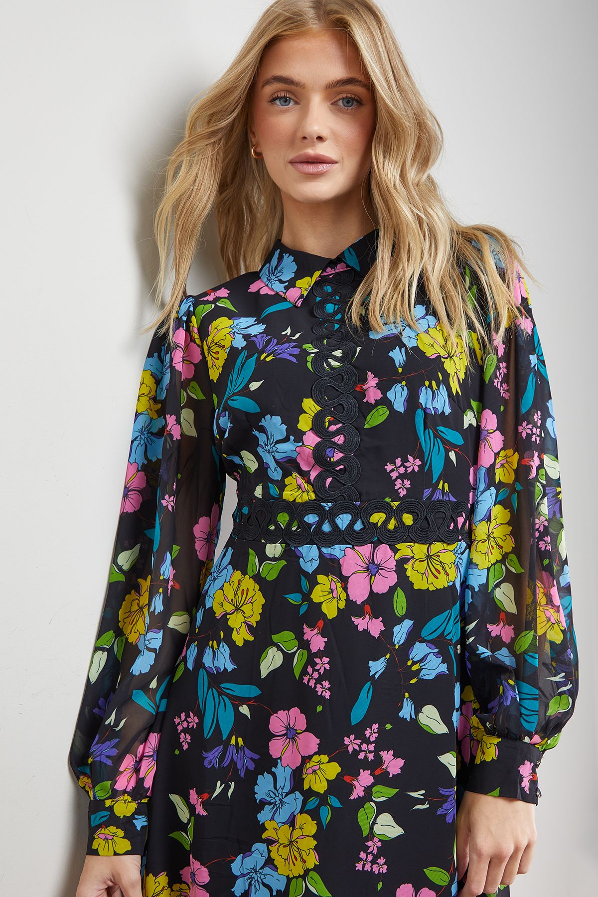 Oasis Point Collar Retro Mini Dress Multi image 4