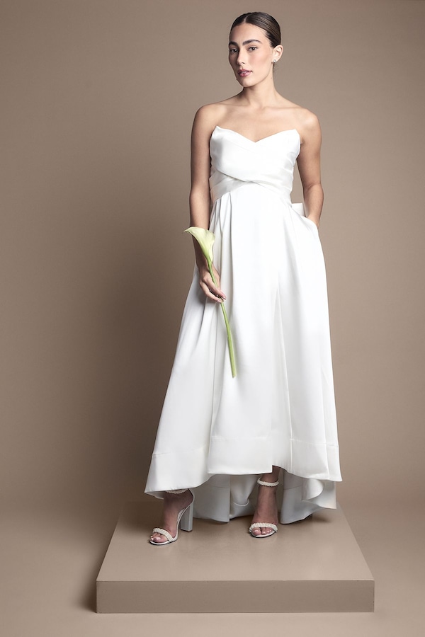 Coast Bandeau High Low Satin Wedding Dress Ivory