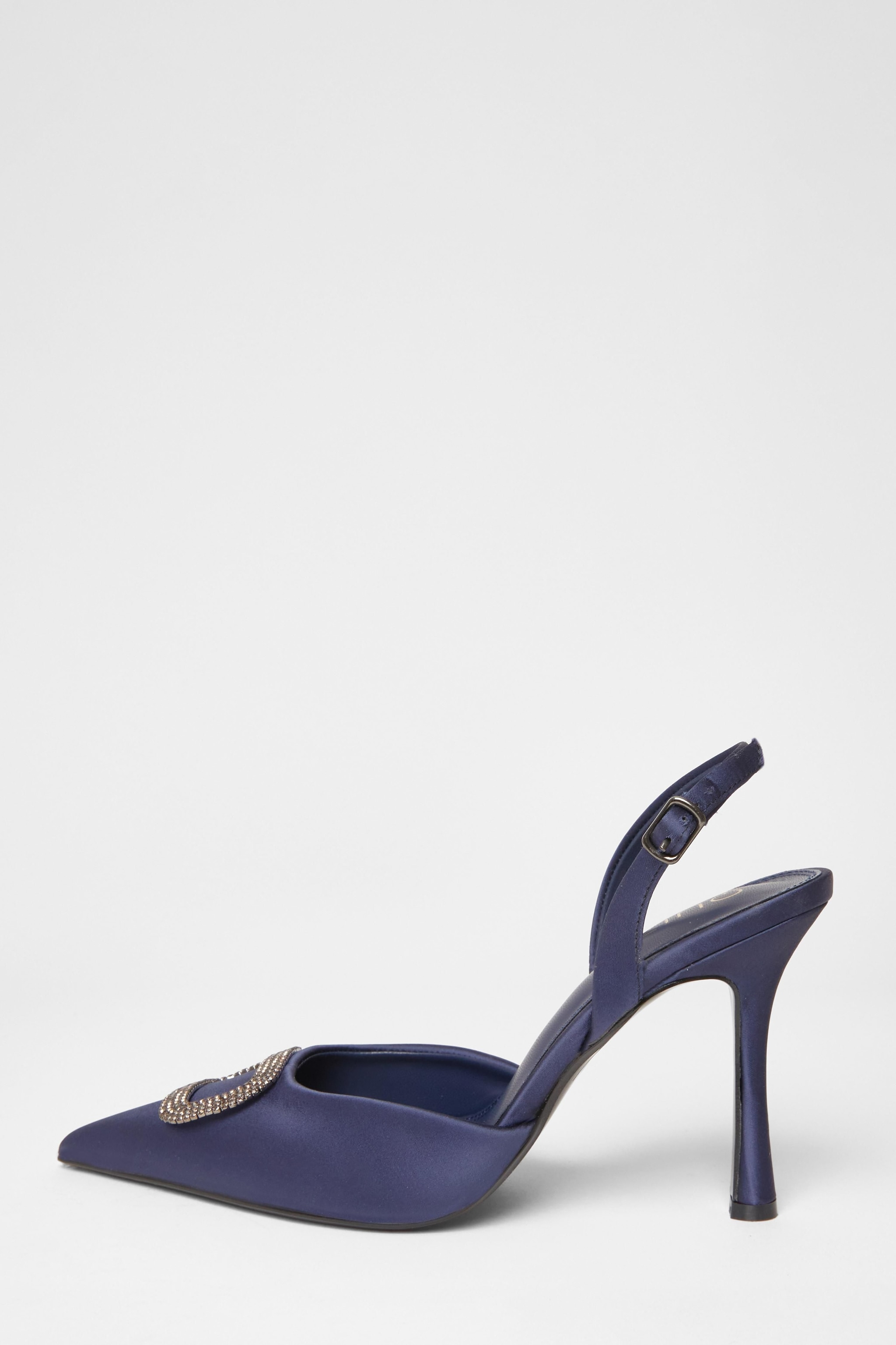 Quiz Navy Satin Brooch Court Heels image 3