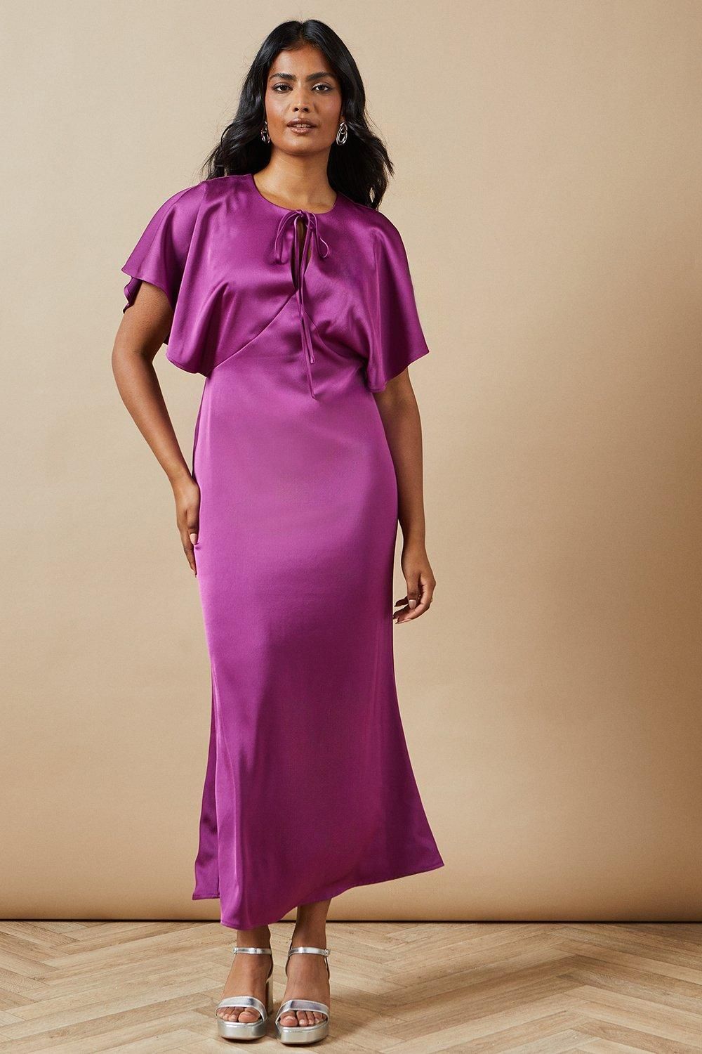 Oasis Occasion Tie Neck Satin Midi Dress Purple image 1