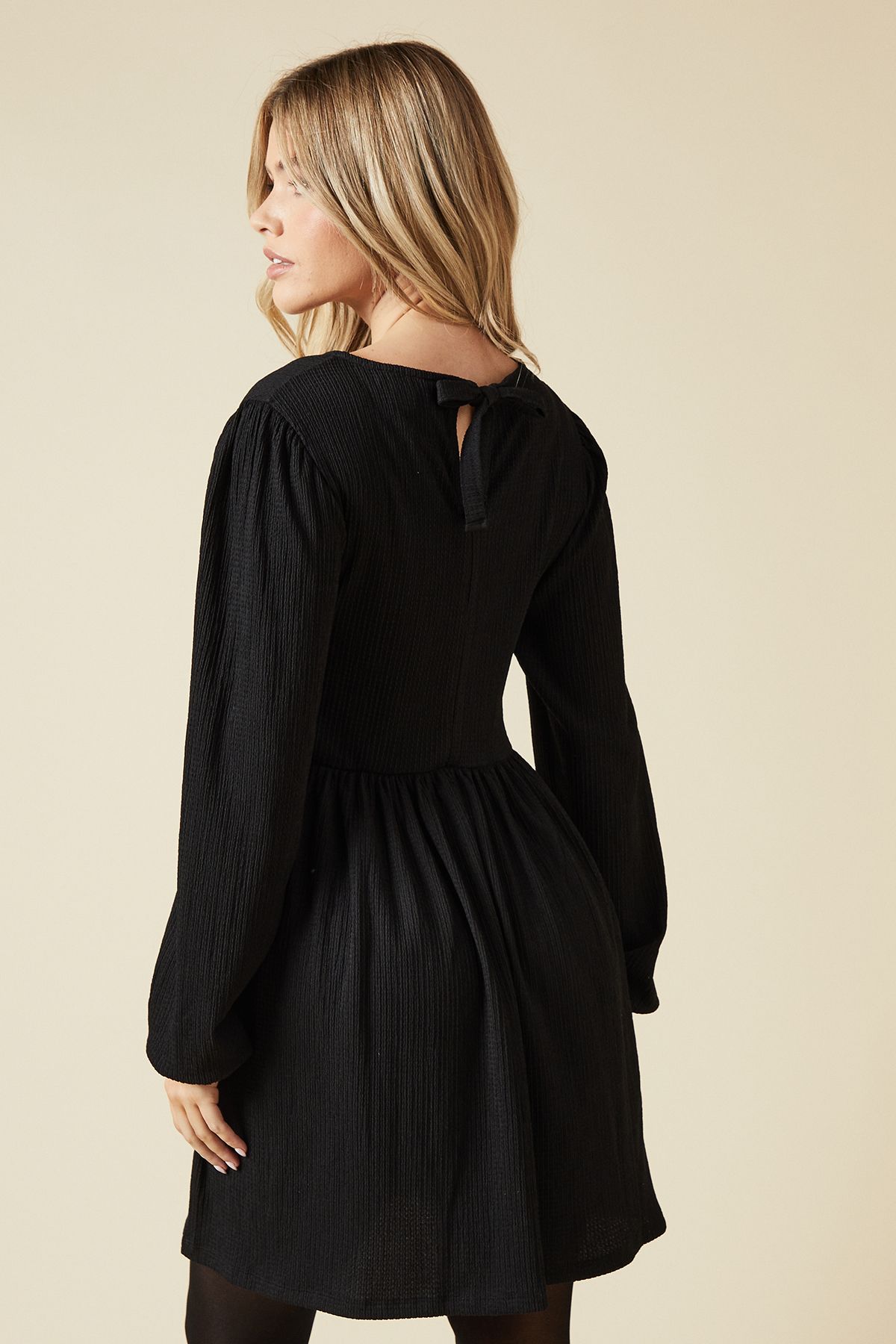 Dorothy Perkins Black Tie Back Long Sleeve Mini Dress Black image 3