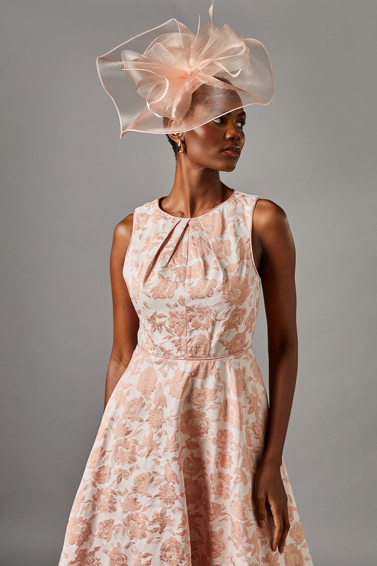 Coast Sleeveless Jacquard Fit And Flare Midi Dress Pink image 2