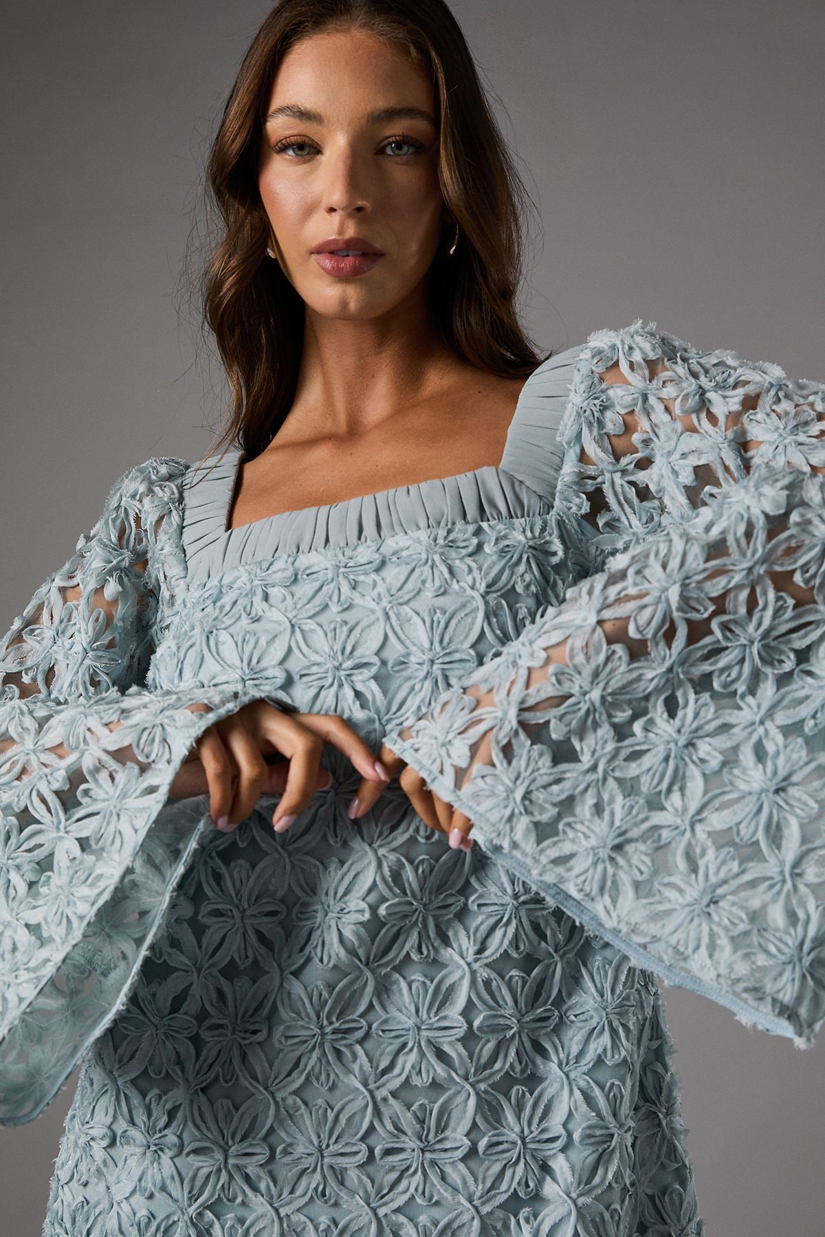 Coast Long Sleeve Square Neck Embroidered Mini Dress Blue image 4