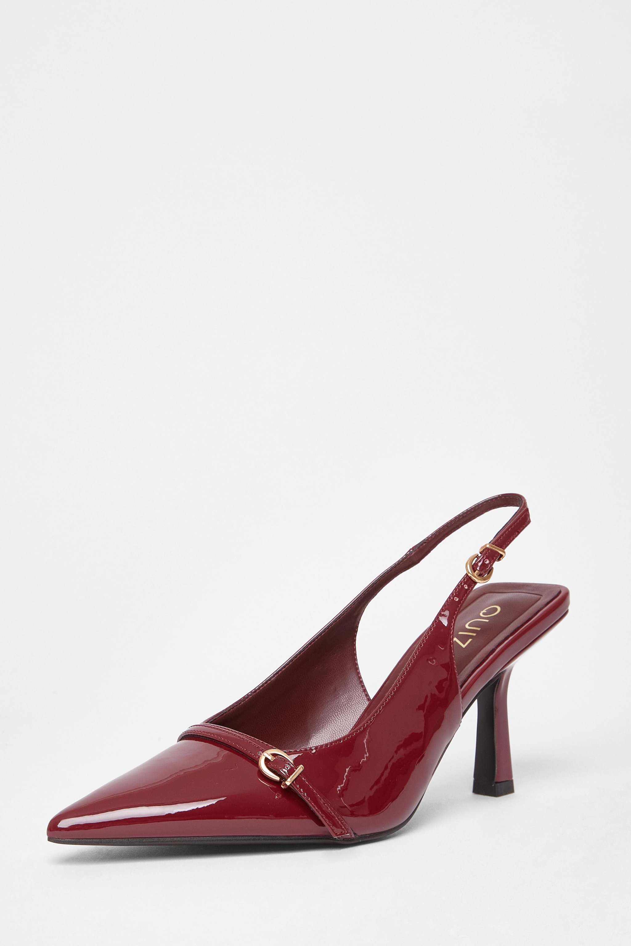 Quiz Burgundy Wide Fit Slingback Court Heels image 1