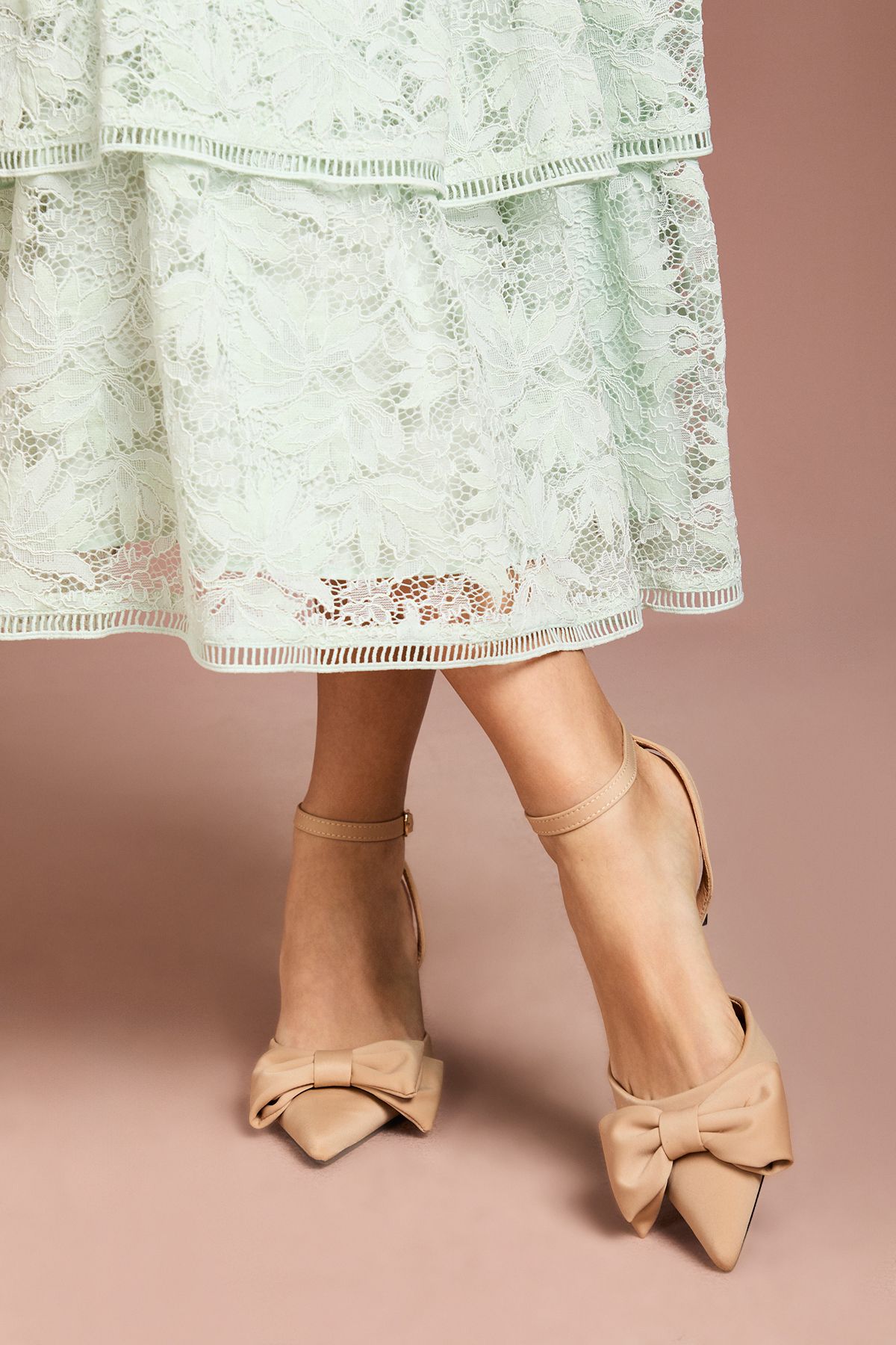 Coast Cristina Satin Bow Pointed Kitten Heel Court Shoes Beige image 2