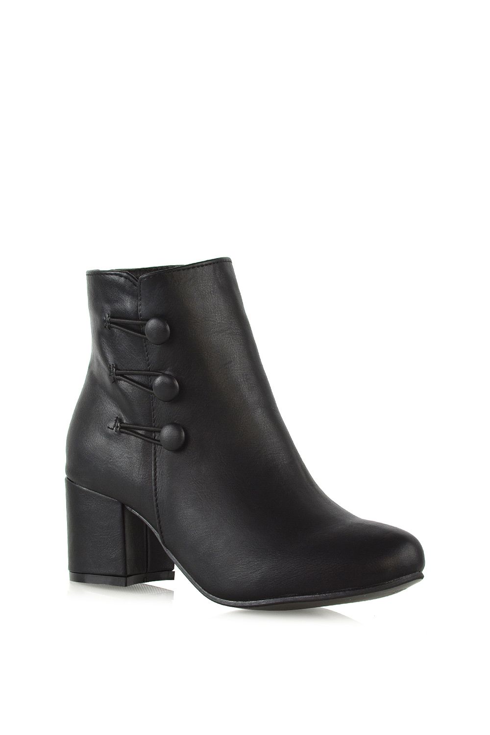 XY London 'Ruth' Low Mid Block Heel Button Tie Ankle Boots With Zip Fastening image 2