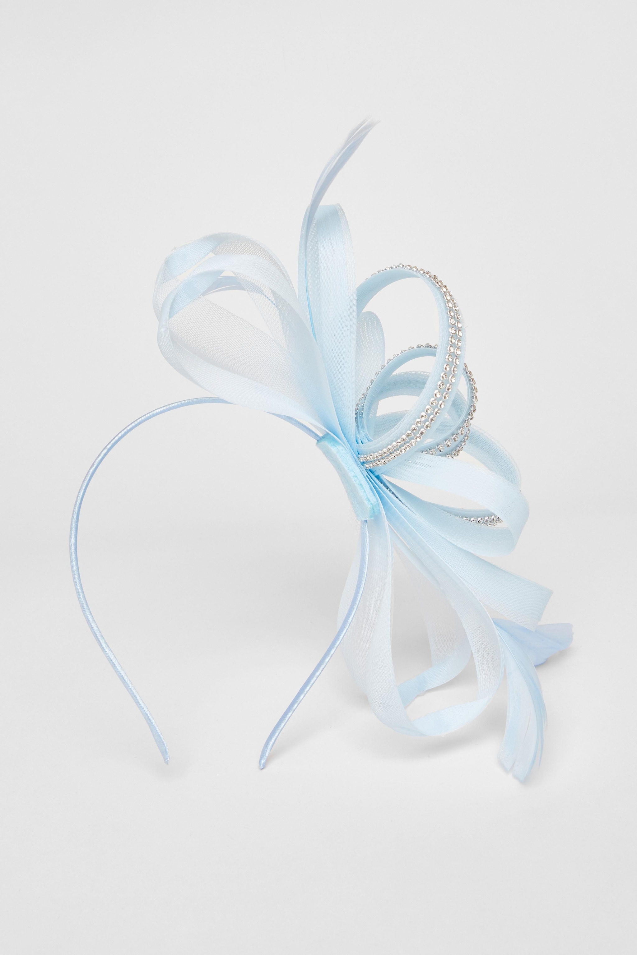 Quiz Light Blue Diamante Bow Fascinator image 2
