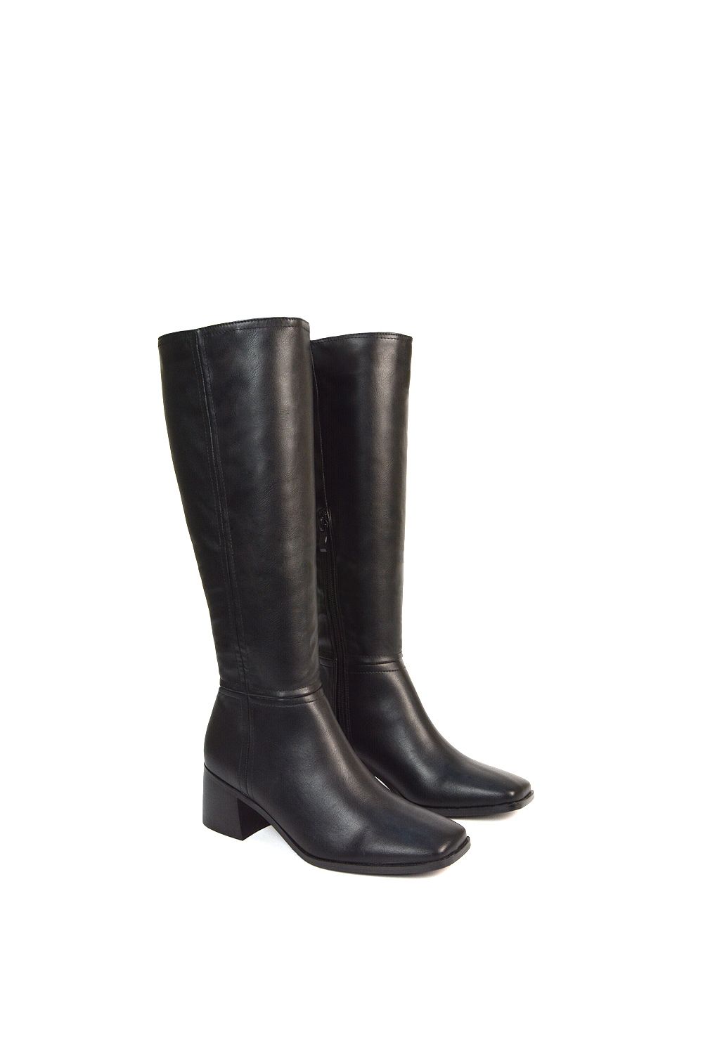 XY London 'Ruby' Square Toe Zip Up Knee High Calf Boots With Low Heel image 3