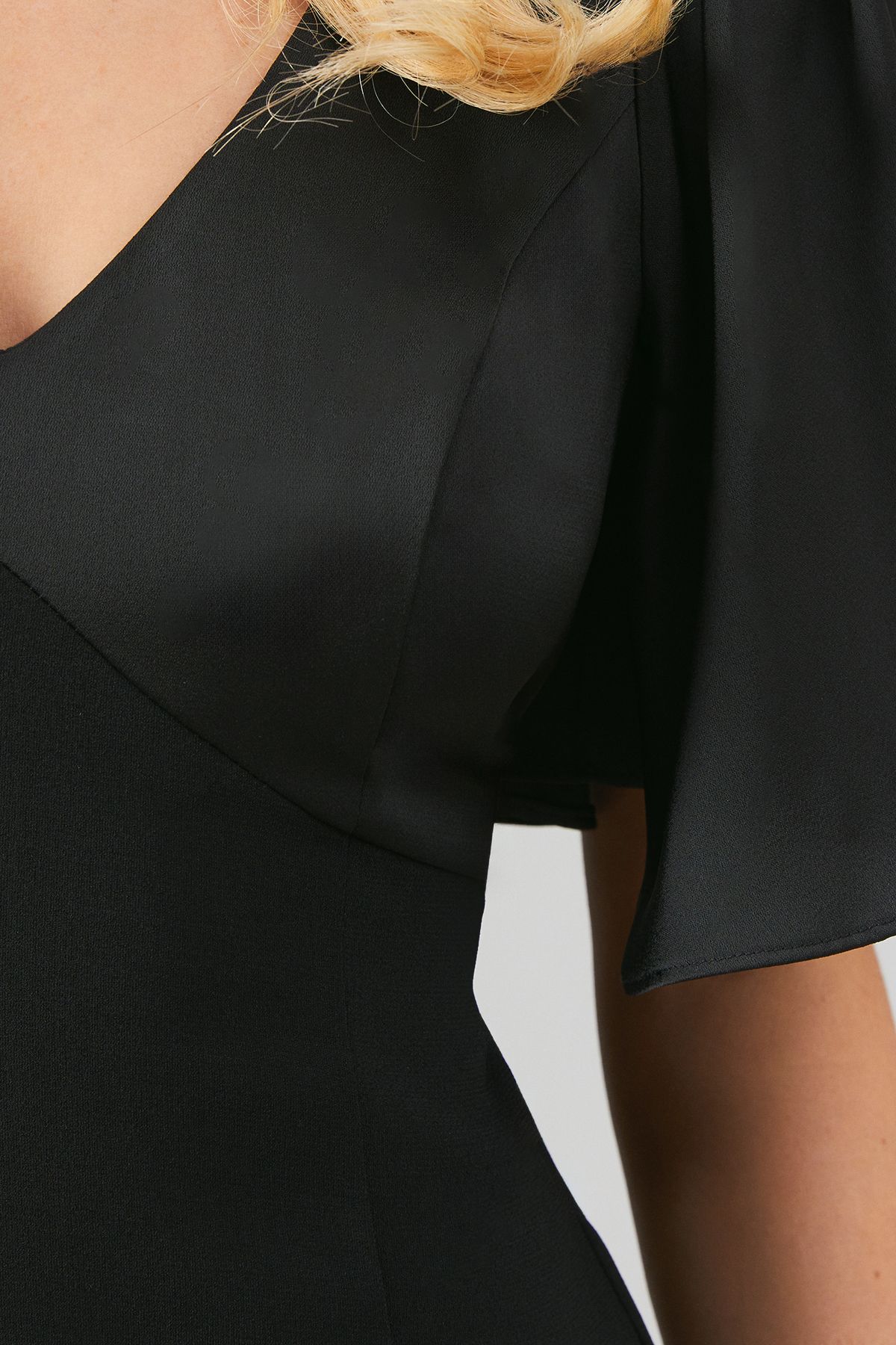 Coast Contrast Satin Angel Sleeve Open Back Bridesmaid Dress Black image 5