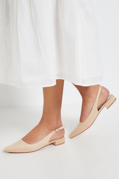 Dorothy Perkins Jerry Faux Suede Slingback Pointed Flat Shoes Beige