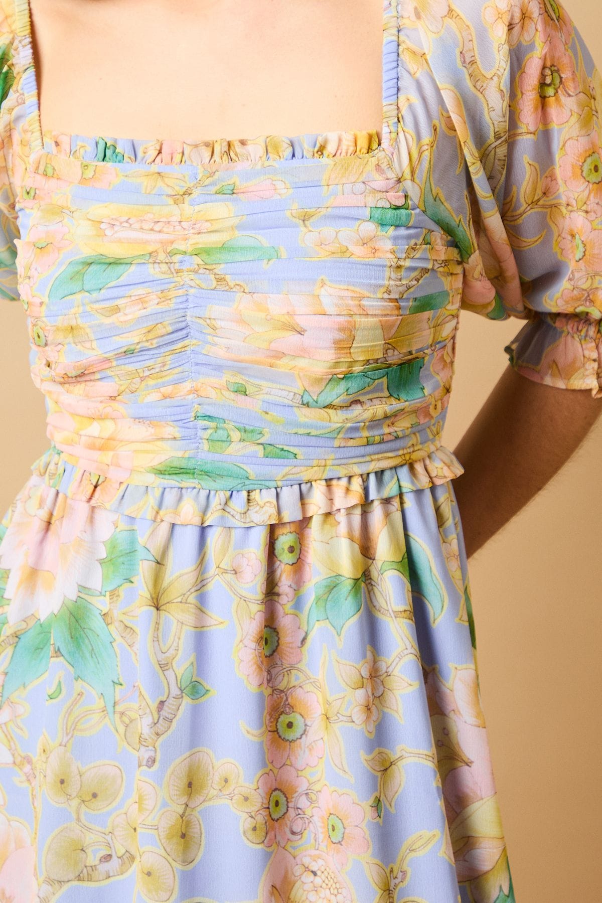 Oasis Floral Babydoll High Low Hem Dress Blue image 5