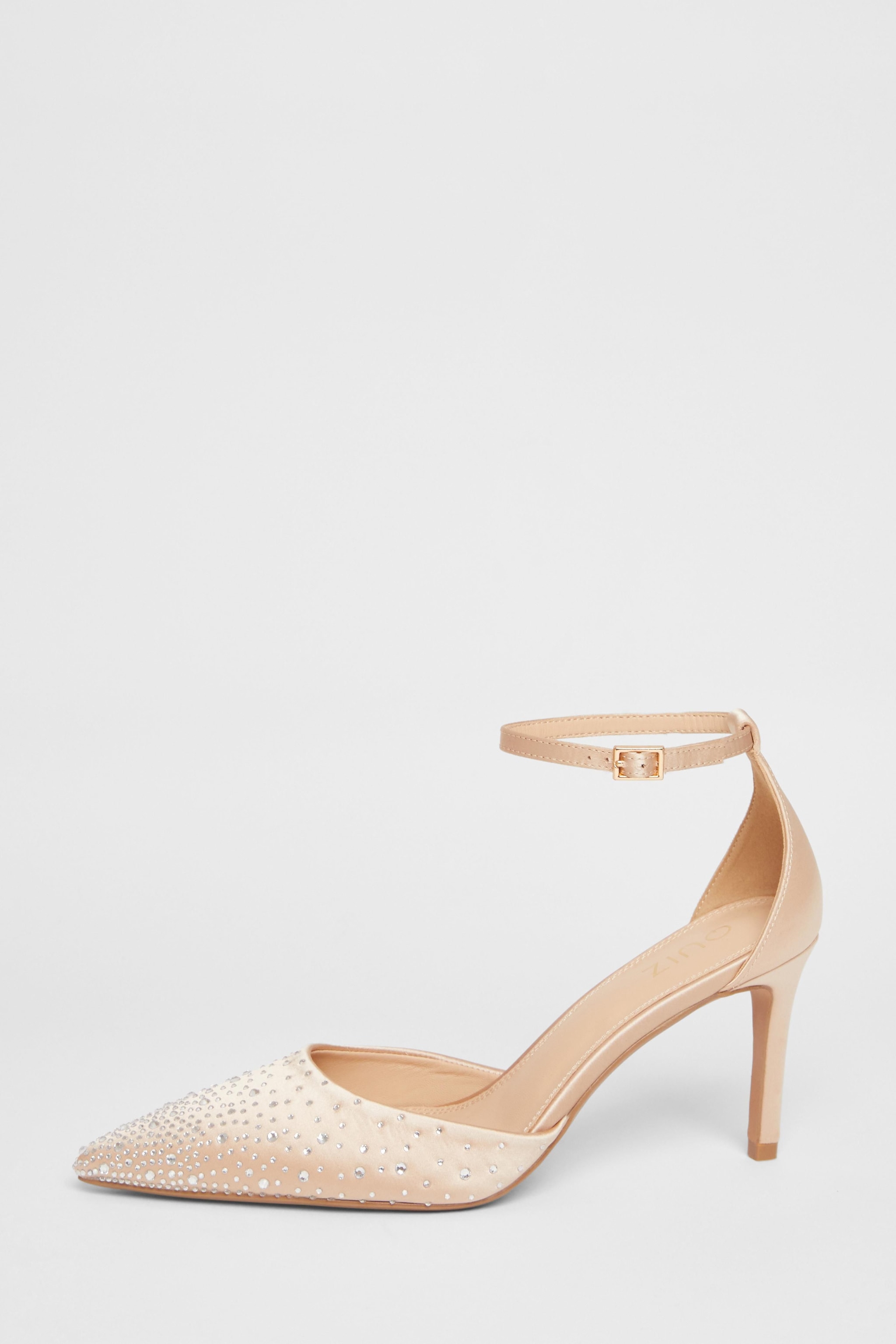 Quiz Off White Diamante Satin Court Heels image 3