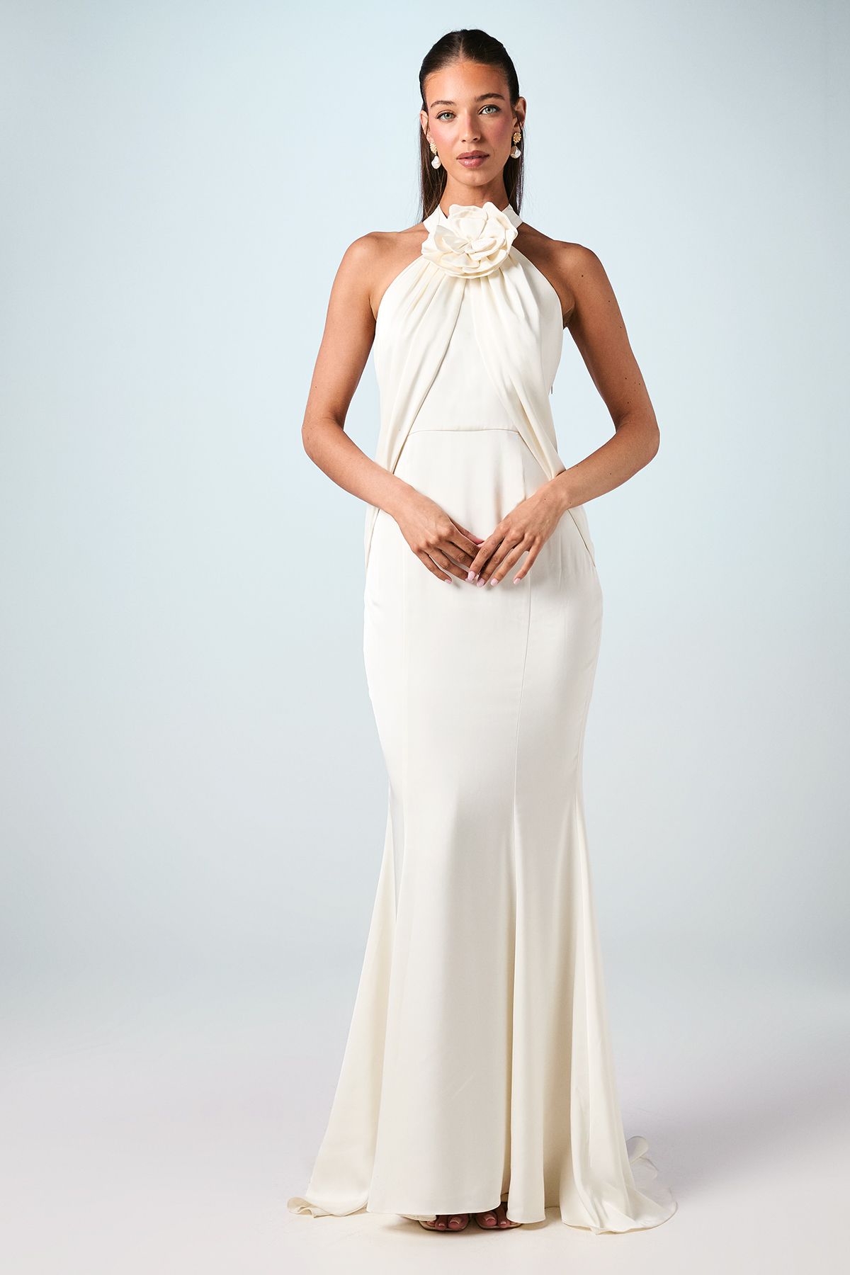 Coast Halterneck Satin Wedding Dress With Flower Ivory image 1